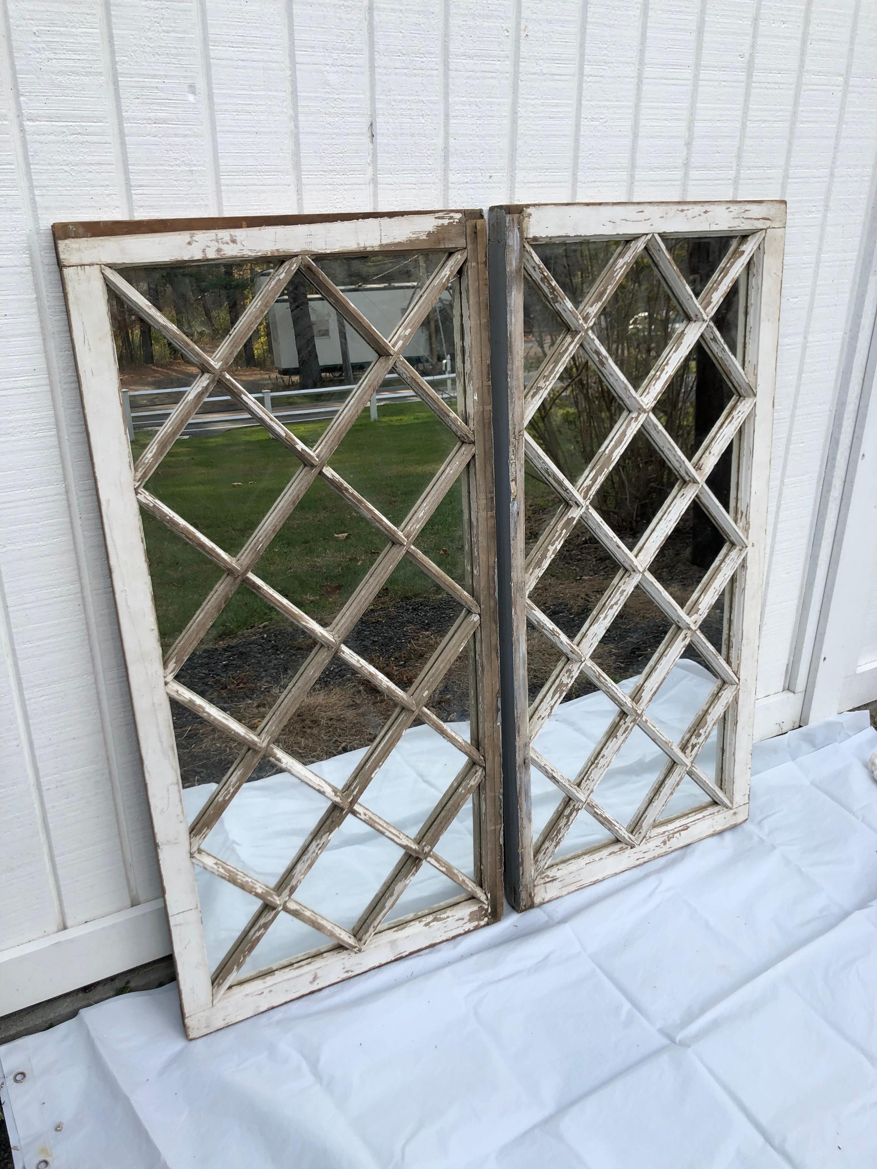 Pair of Antique Farm House Shabby Chic Mirrored Windows 5
