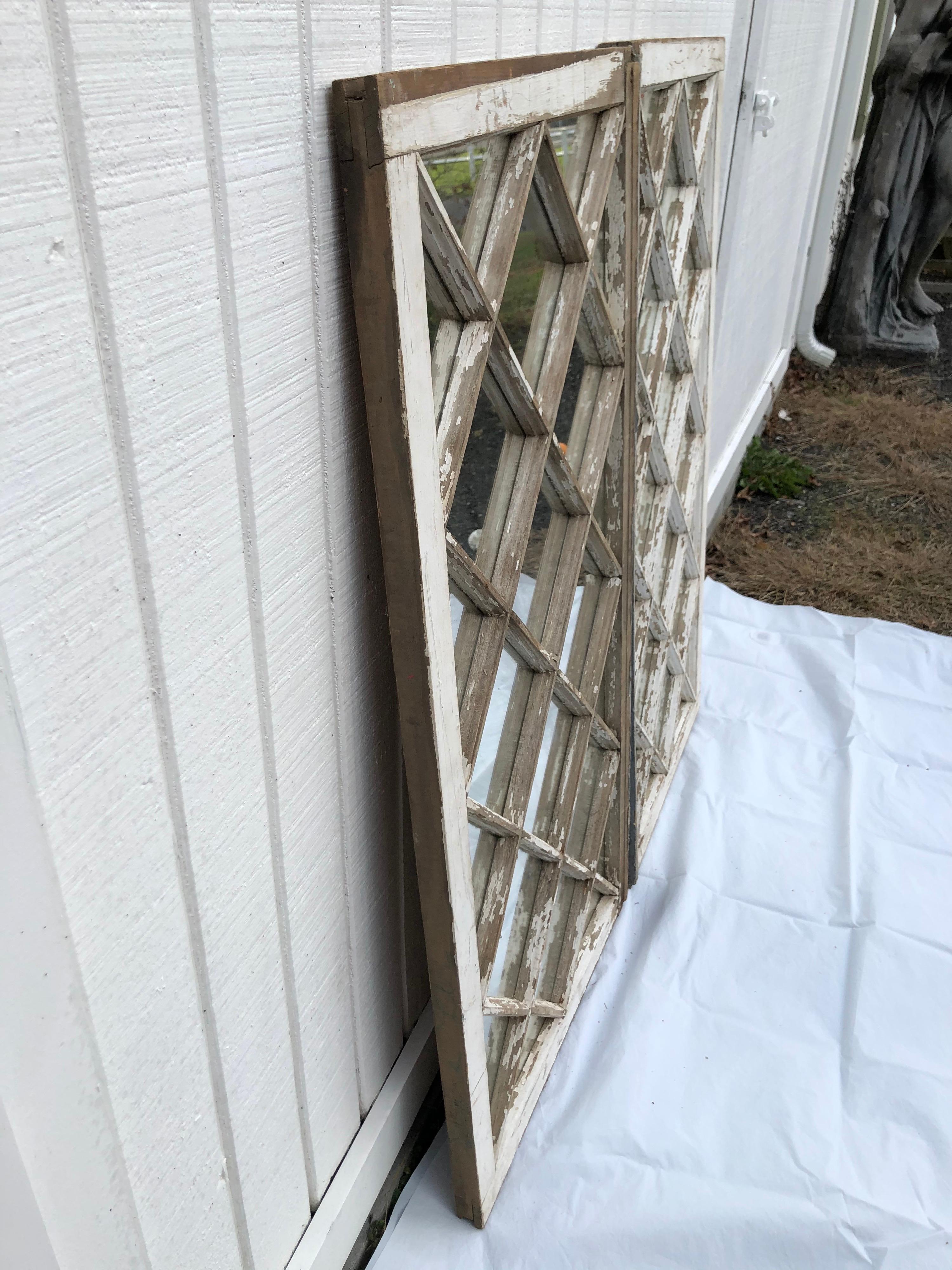 Pair of Antique Farm House Shabby Chic Mirrored Windows 6