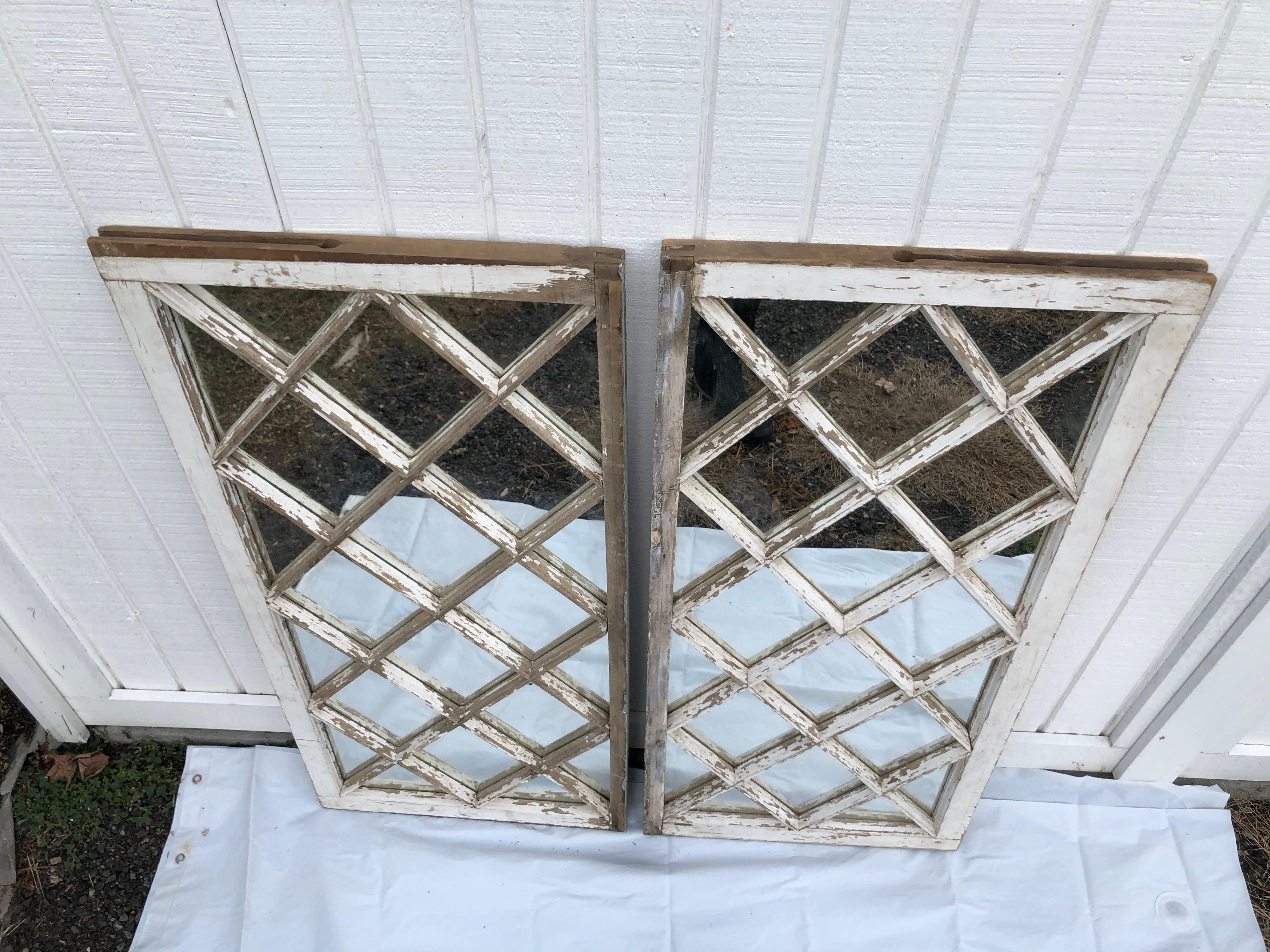 Pair of Antique Farm House Shabby Chic Mirrored Windows 7