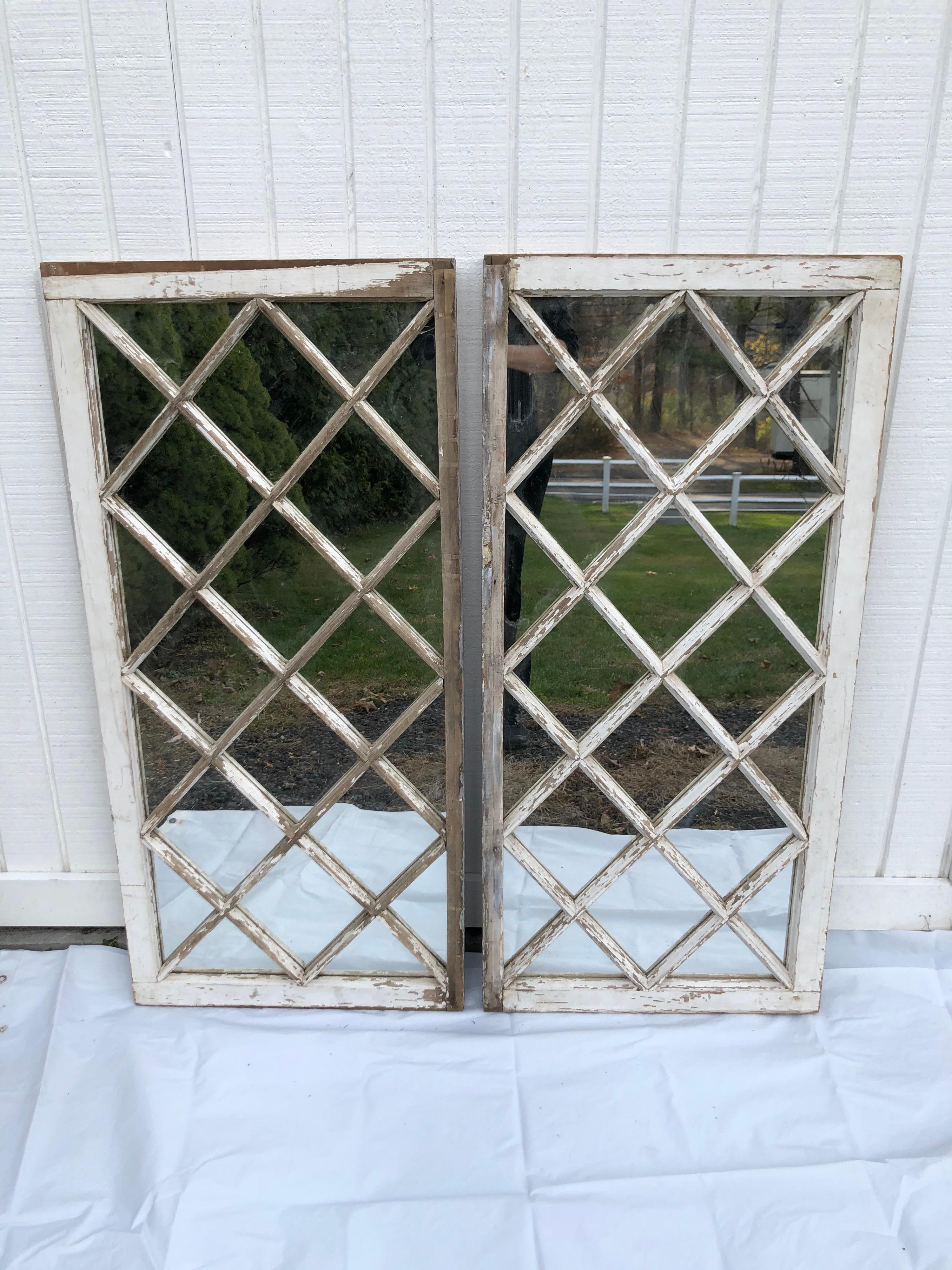 Pair of Antique Farm House Shabby Chic Mirrored Windows 8