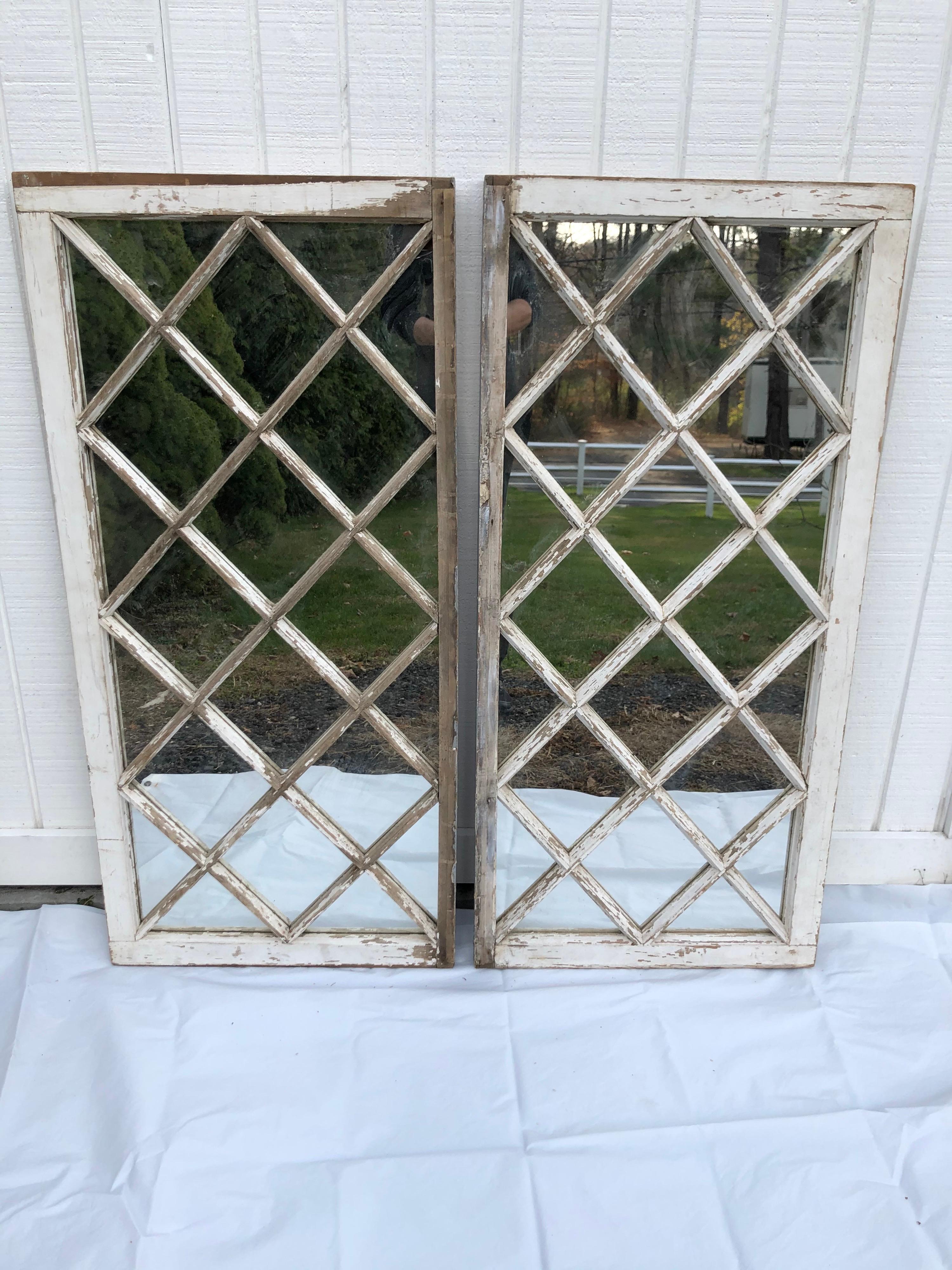 Pair of Antique Farm House Shabby Chic Mirrored Windows 9