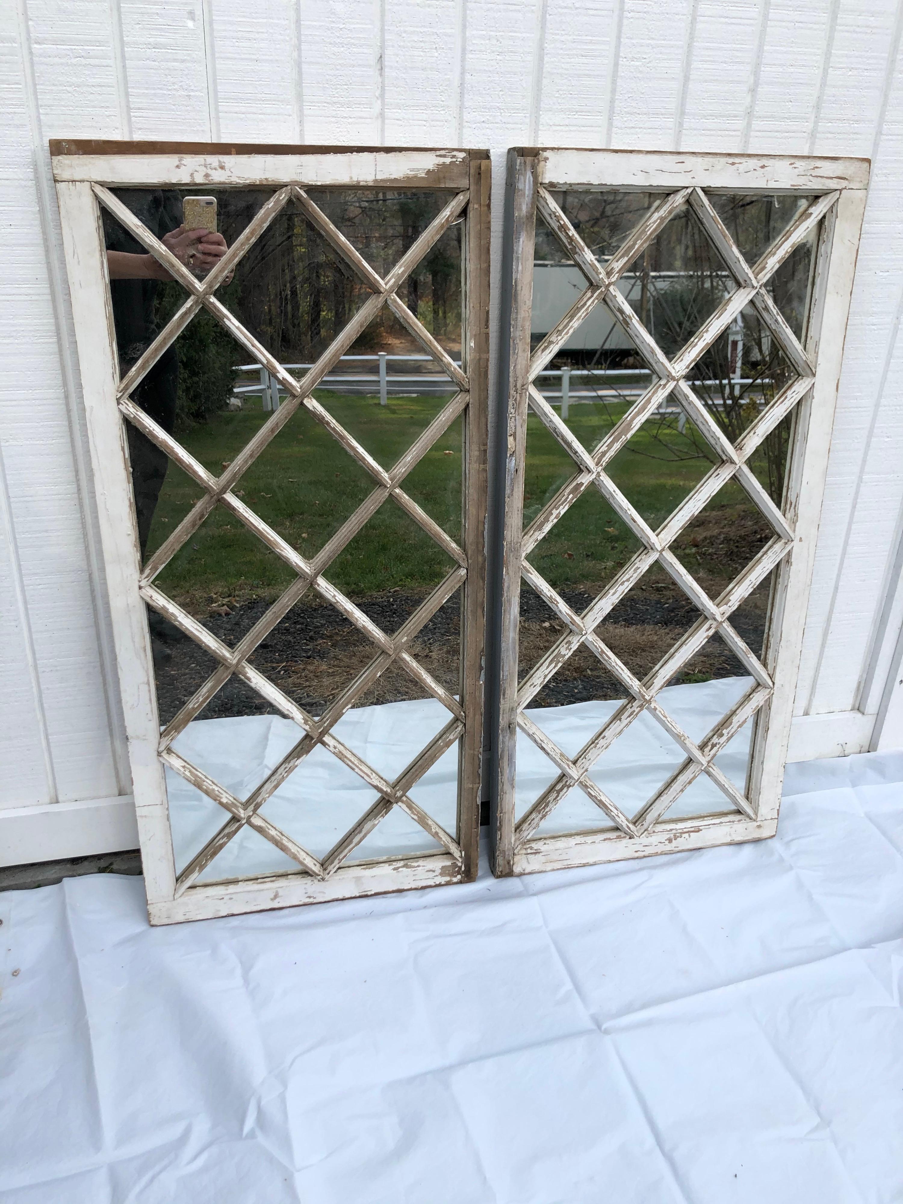 Pair of Antique Farm House Shabby Chic Mirrored Windows 10