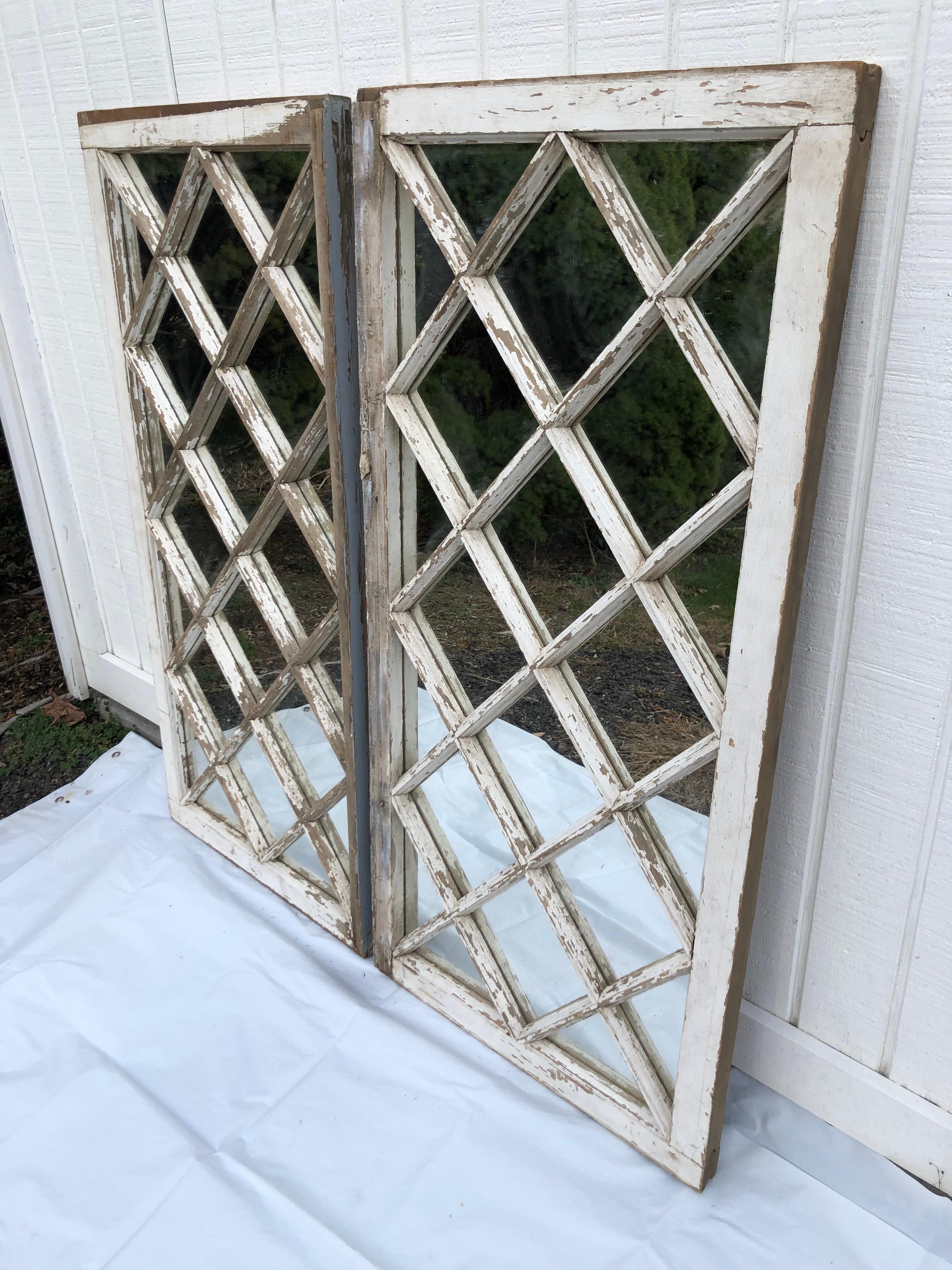 Pair of Antique Farm House Shabby Chic Mirrored Windows 11