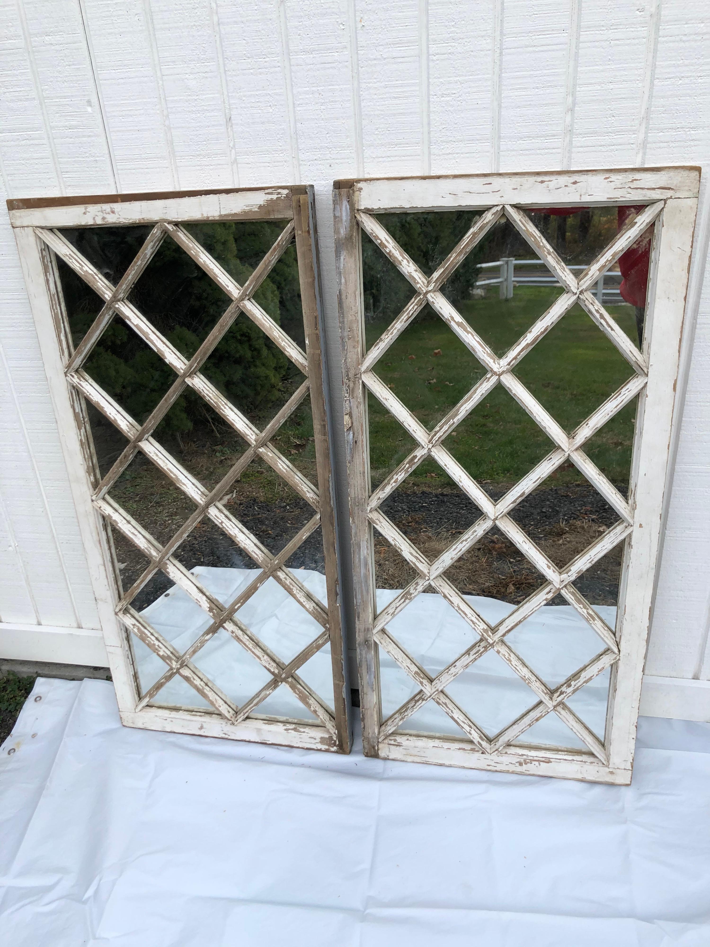 Country Pair of Antique Farm House Shabby Chic Mirrored Windows