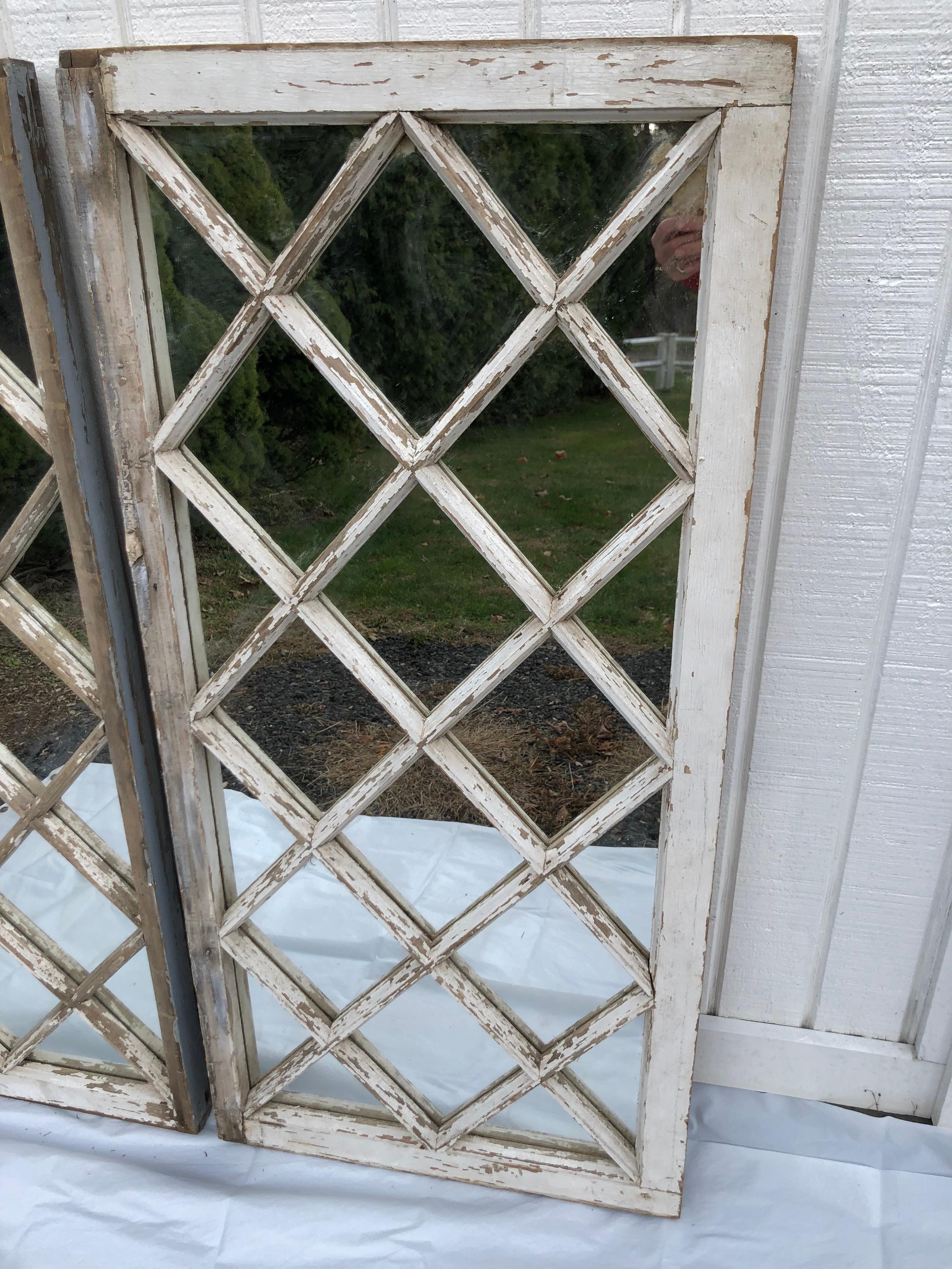 Late 19th Century Pair of Antique Farm House Shabby Chic Mirrored Windows