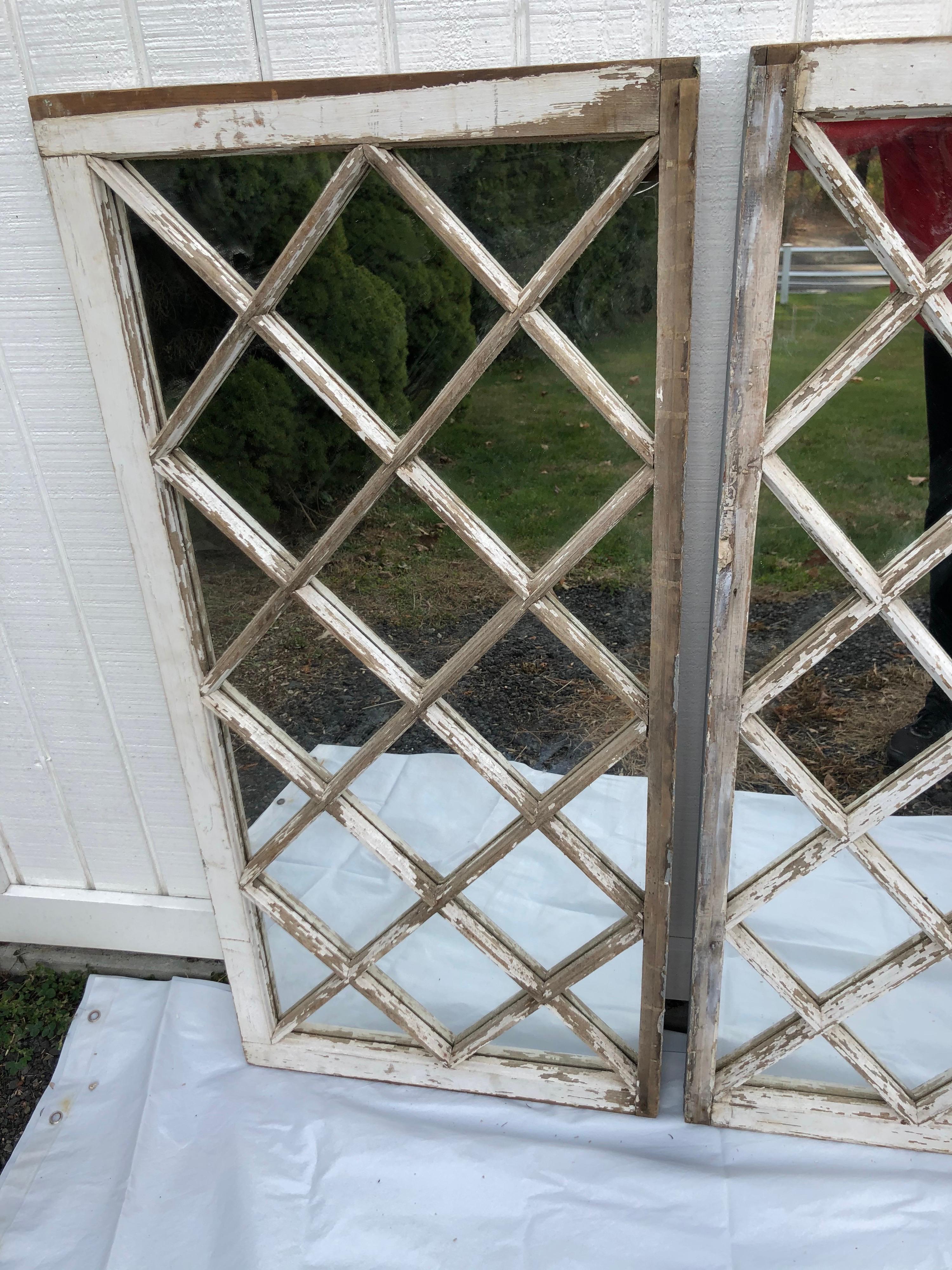 Pair of Antique Farm House Shabby Chic Mirrored Windows 1