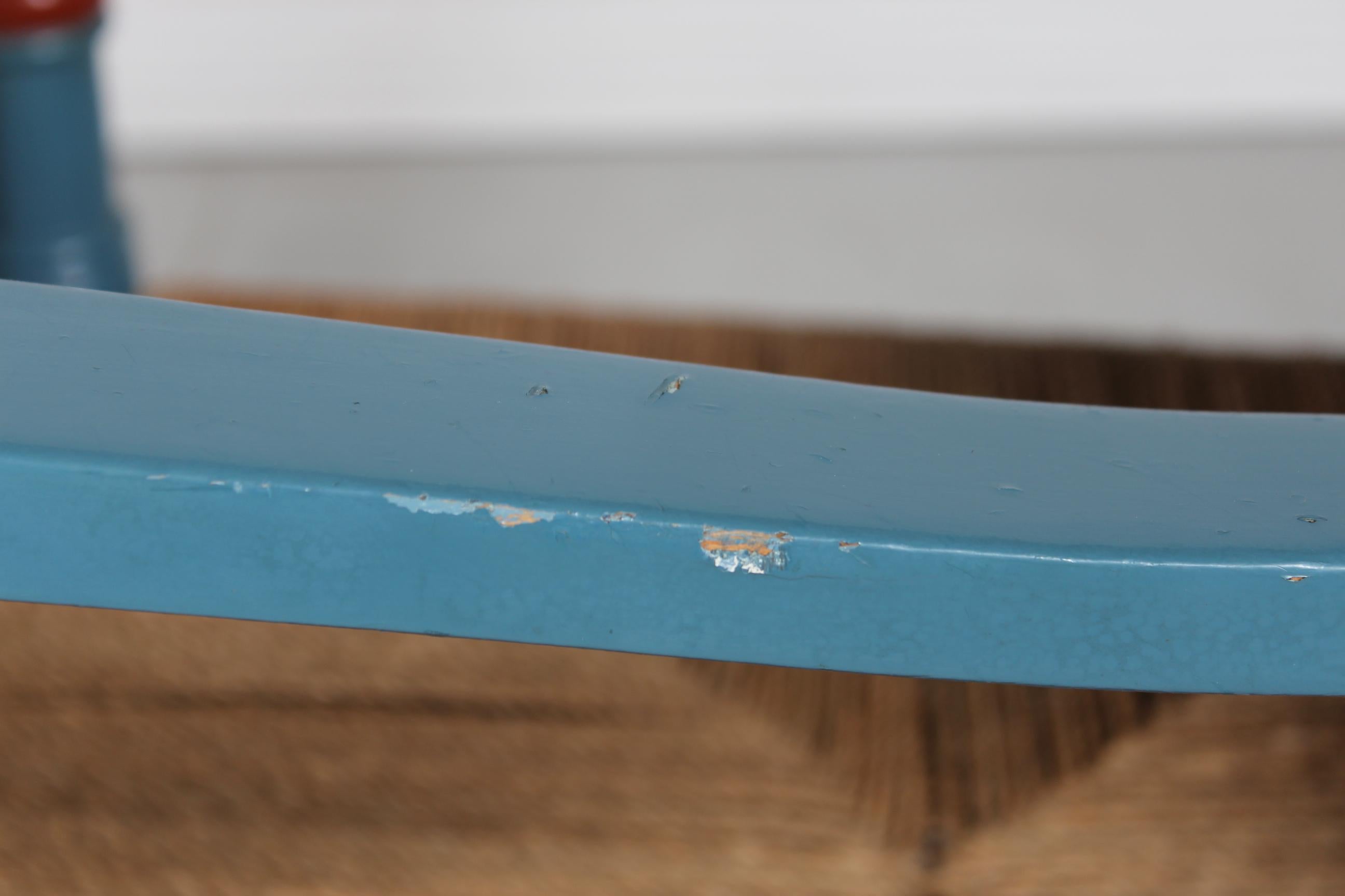 Pair of Antique Farmer Chairs of Bluepainted Wood with Cord Seats Denmark 1880s For Sale 6