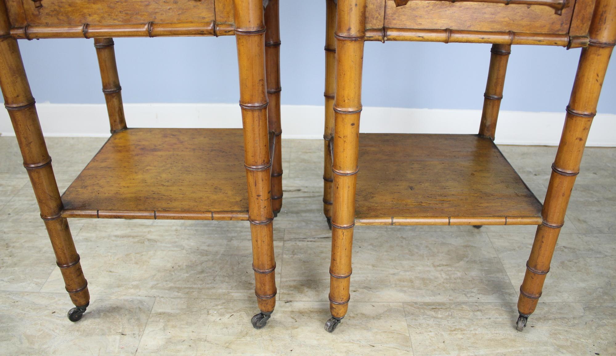 English Pair of Antique Faux Bamboo Nightstands or Side Tables