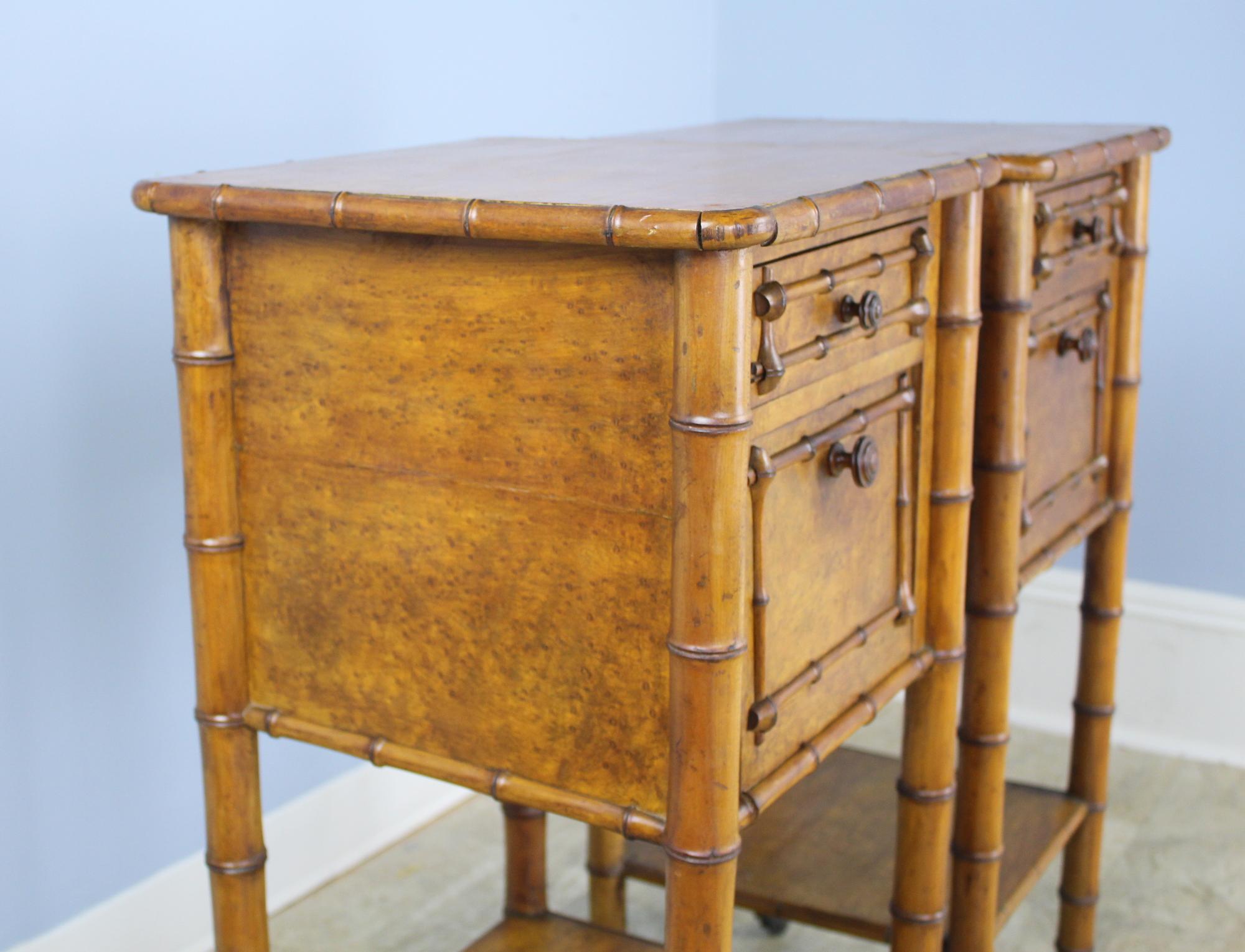 Pair of Antique Faux Bamboo Nightstands or Side Tables In Good Condition In Port Chester, NY
