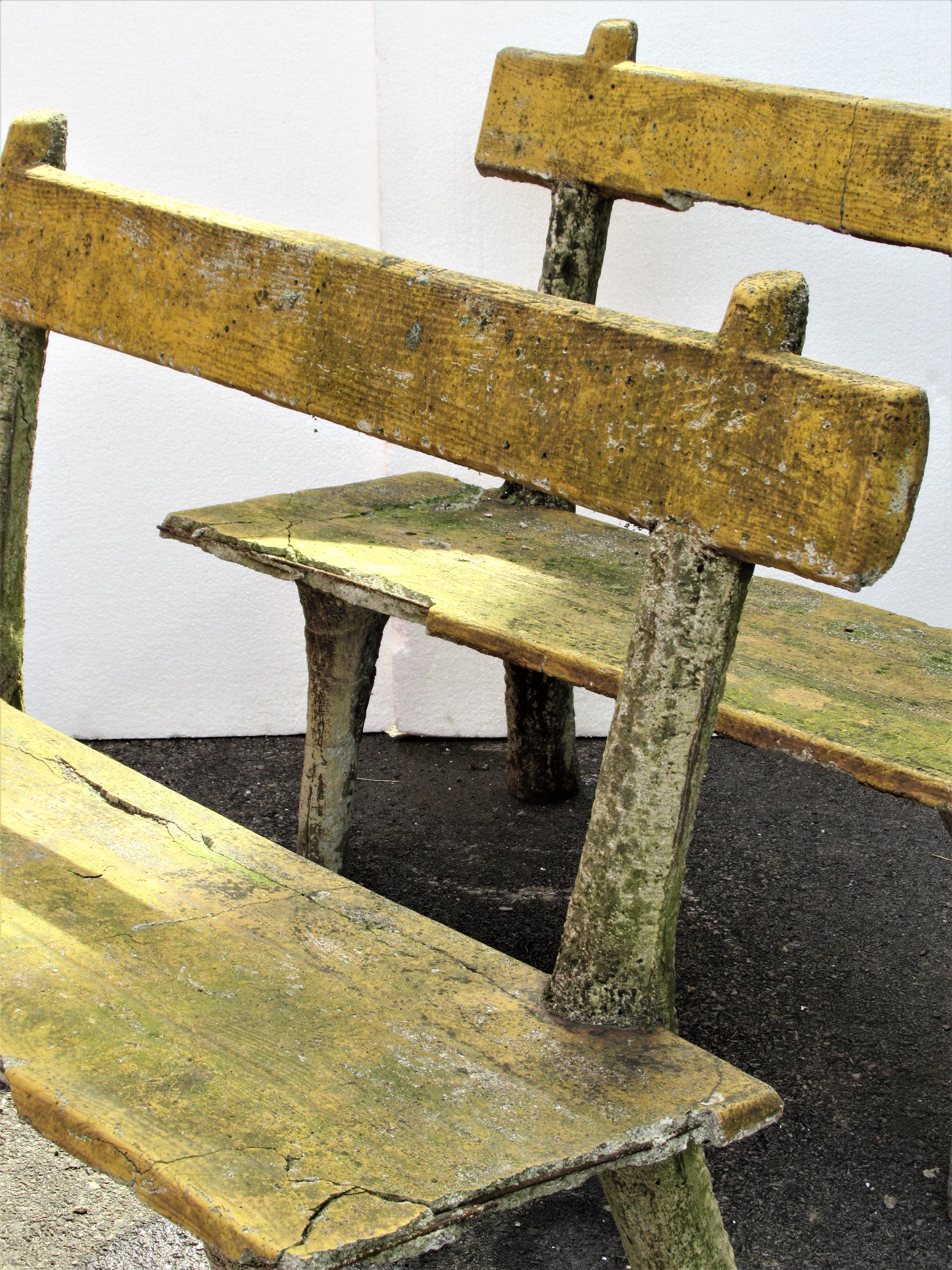 Pair of Antique Faux Bois Garden Benches In Distressed Condition In Rochester, NY