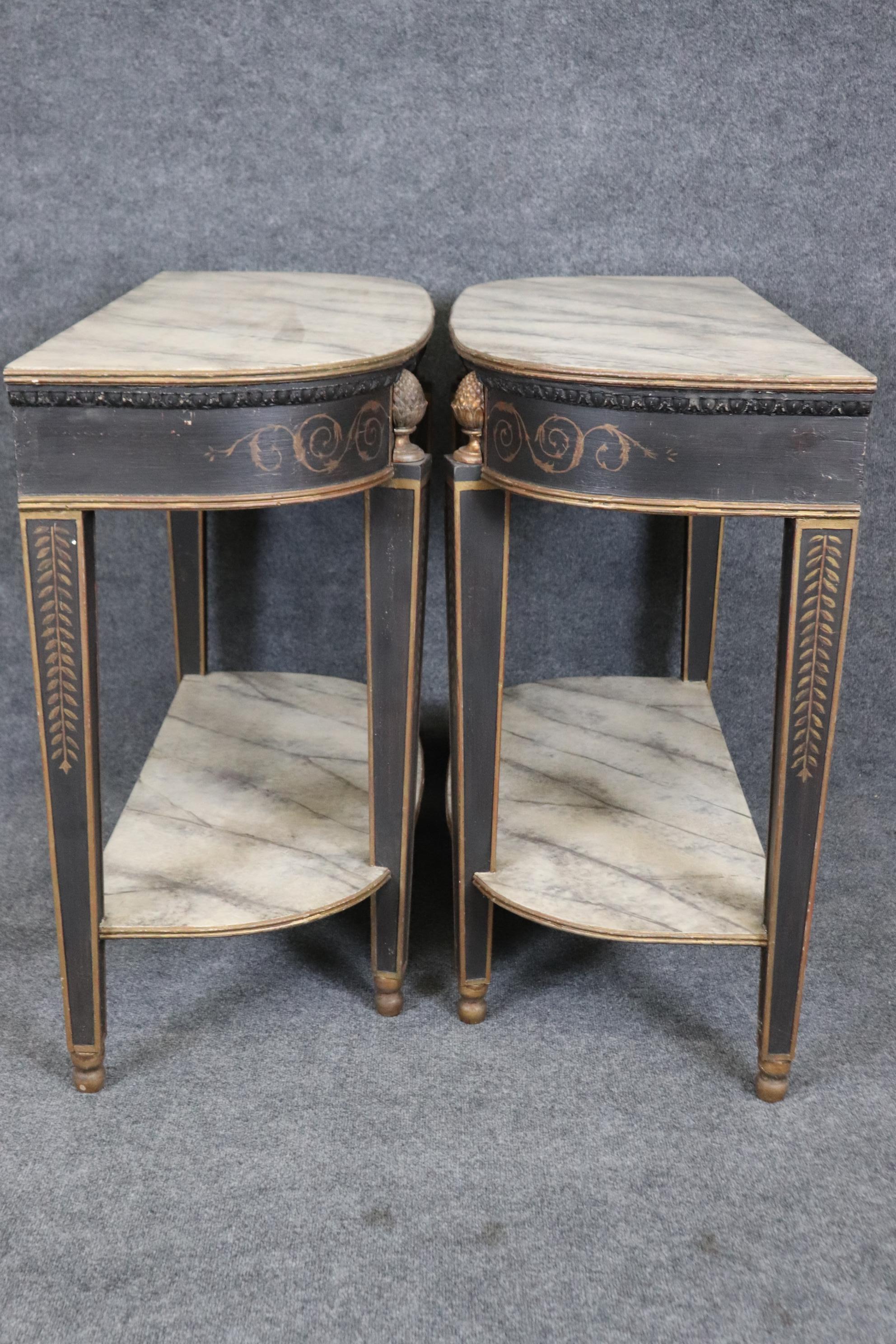 Pair of Antique Faux Marble Paint Decorated French Directoire Console Tables For Sale 1