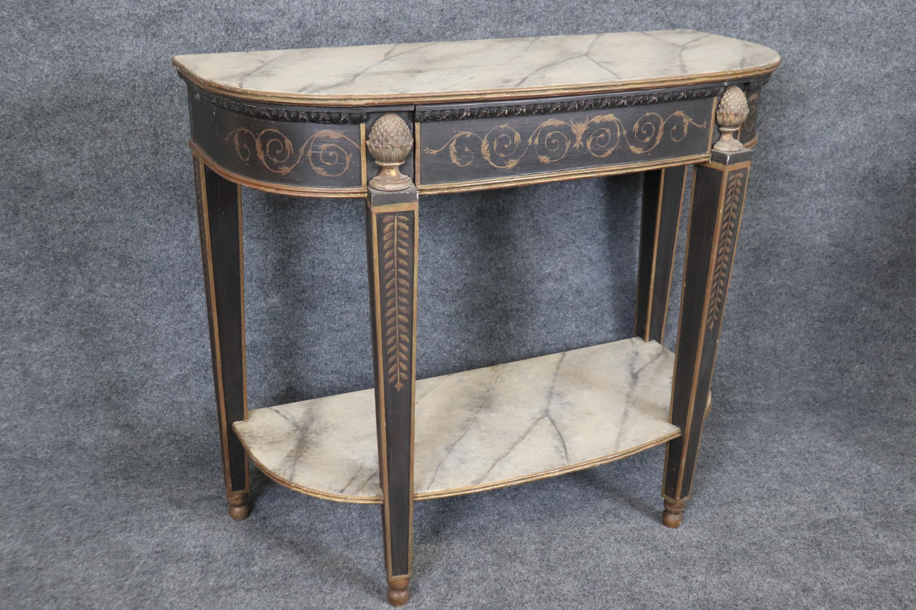 Pair of Antique Faux Marble Paint Decorated French Directoire Console Tables For Sale 2