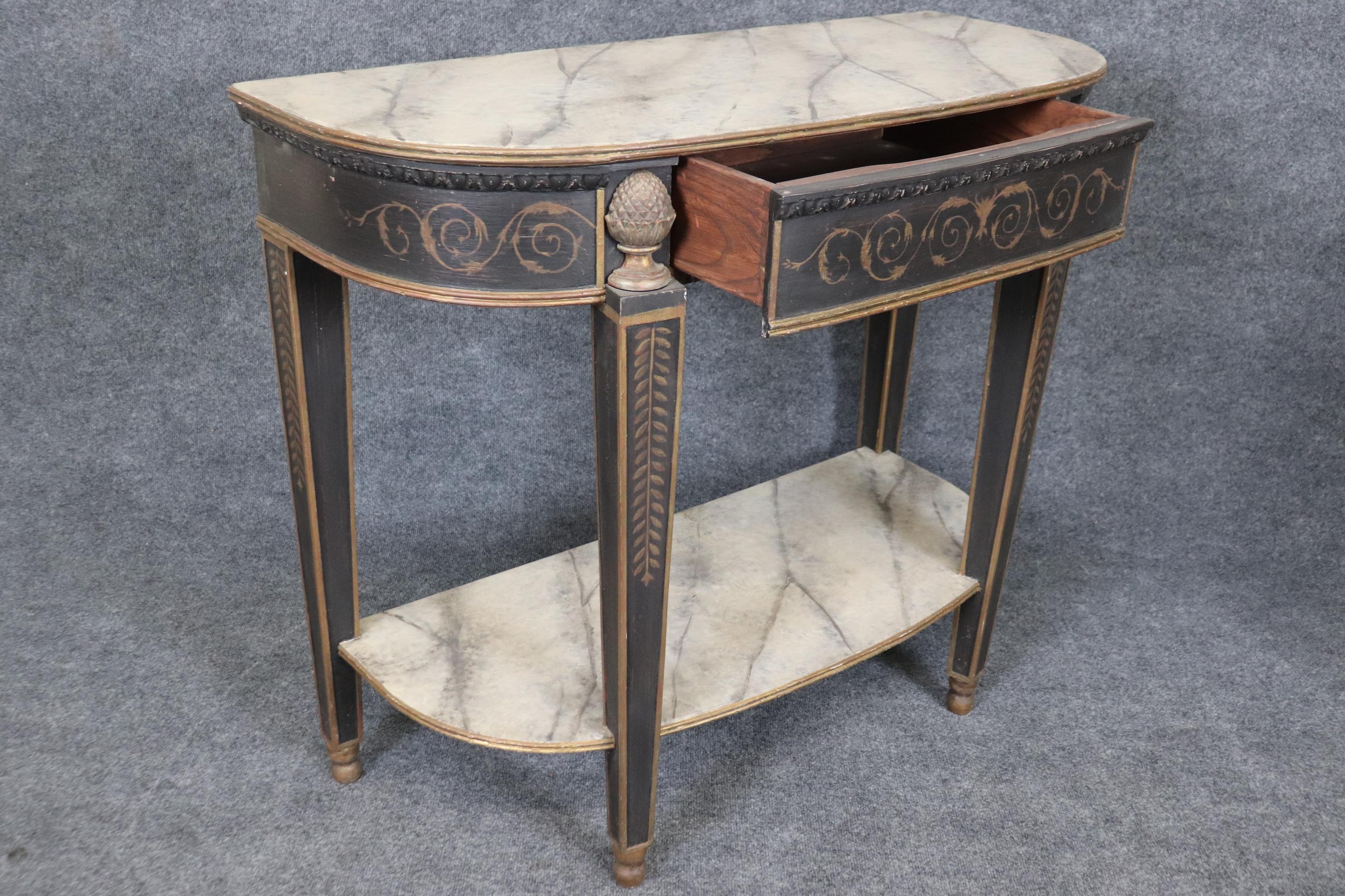 Pair of Antique Faux Marble Paint Decorated French Directoire Console Tables For Sale 3