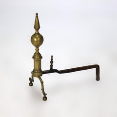 Pair of Antique Federal Brass and Wrought Iron Lemon Top Andirons C1810