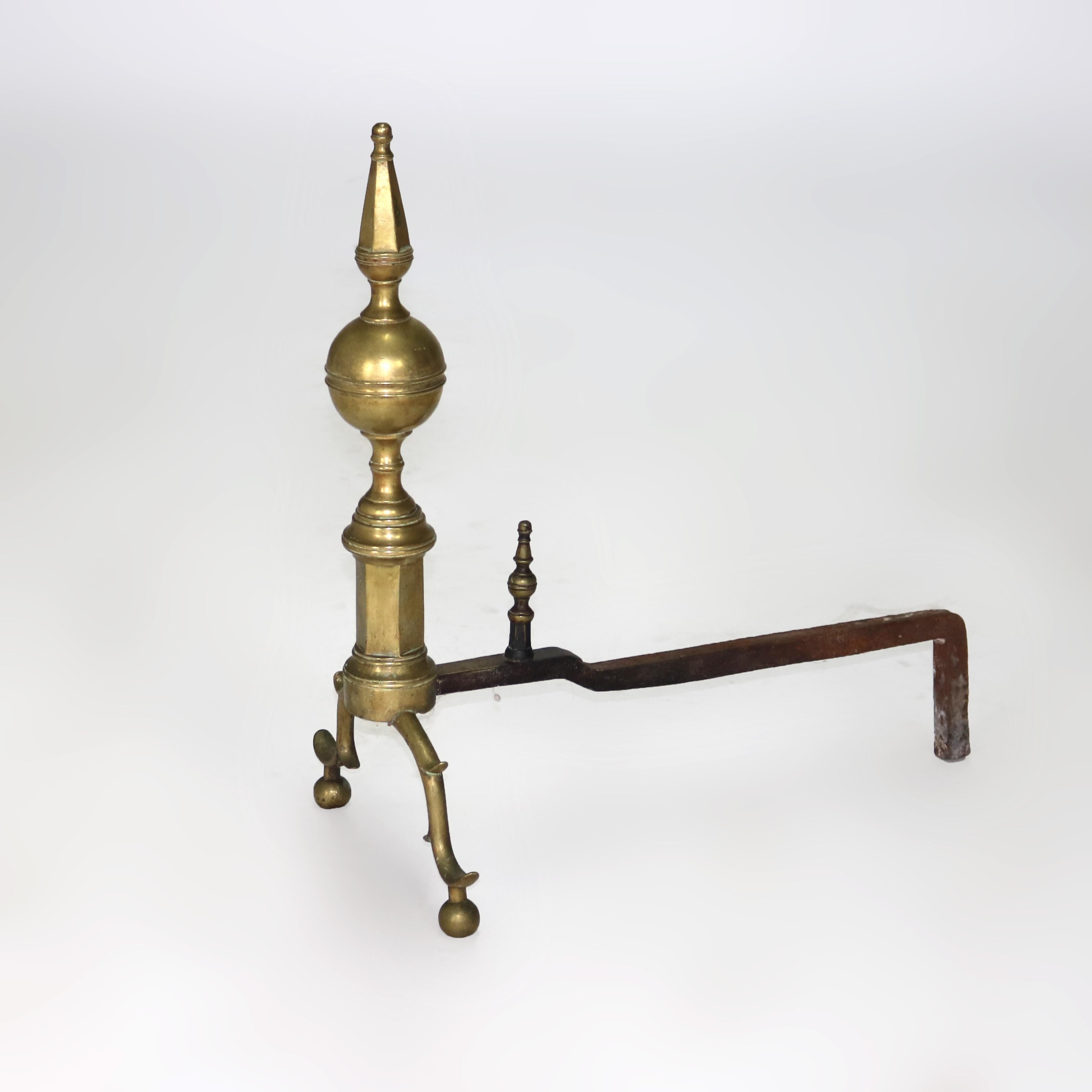 Coppia di antichi androni Feder in ottone e ferro battuto C1810 In condizioni buone in vendita a Big Flats, NY