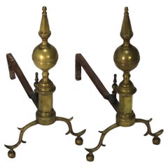 Paar antike Messing und Schmiedeeisen Zitrone Top Andirons C1810