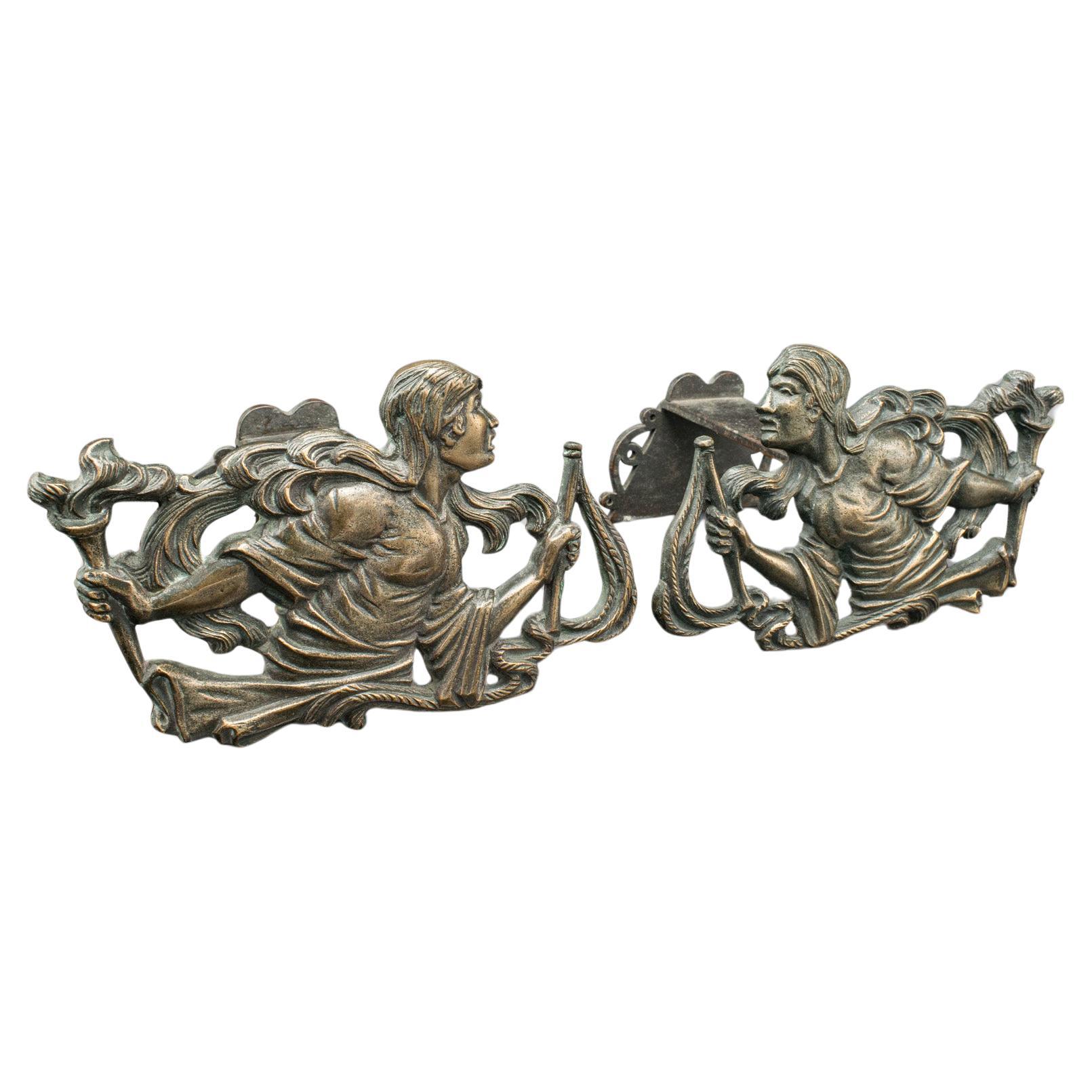 Pair Of Antique Figural Andirons, French Bronze, Fireside, Country House, C.1850 For Sale