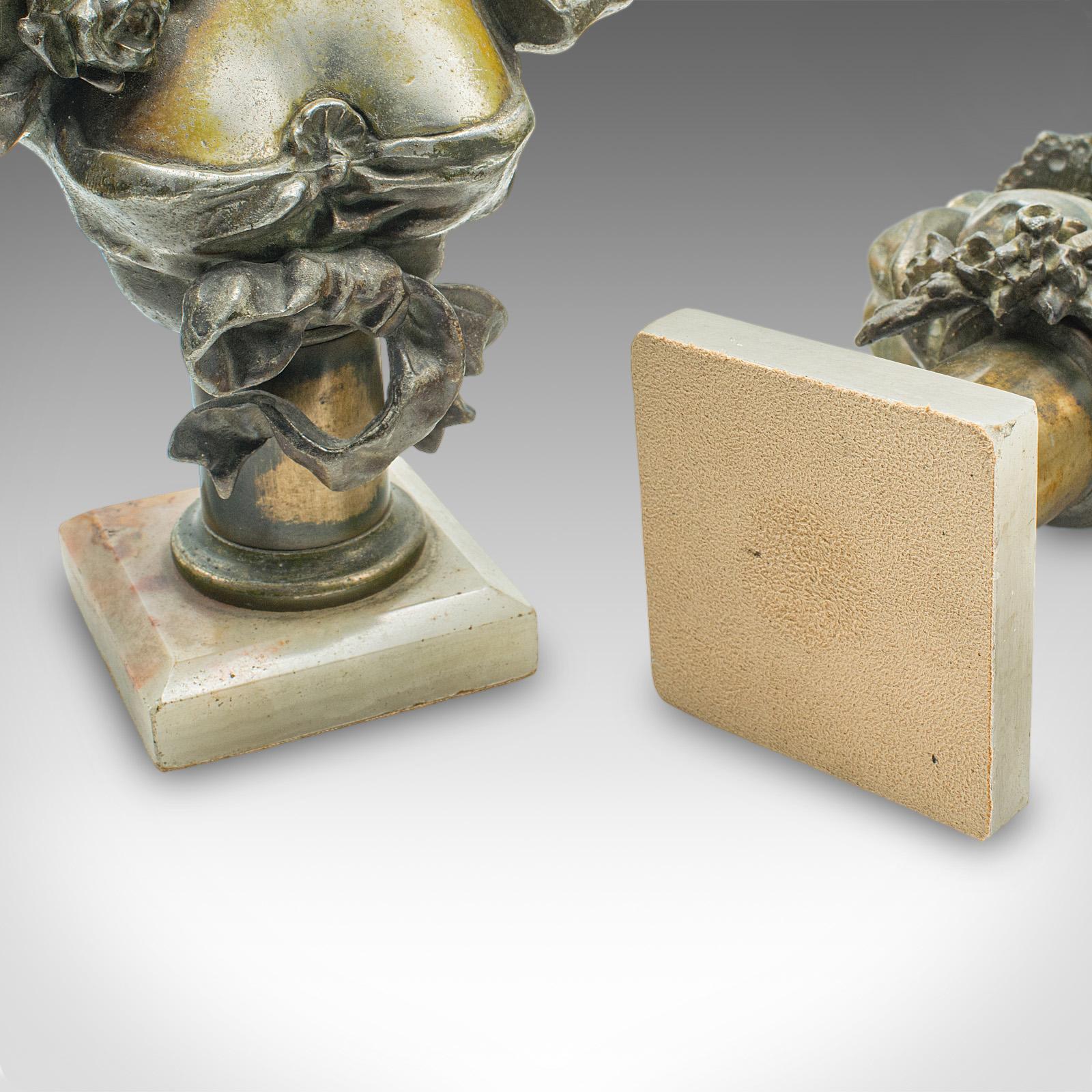 Coppia di fermalibri figurativi antichi, busti francesi in spelta, Art Nouveau, Vittoriano in vendita 5