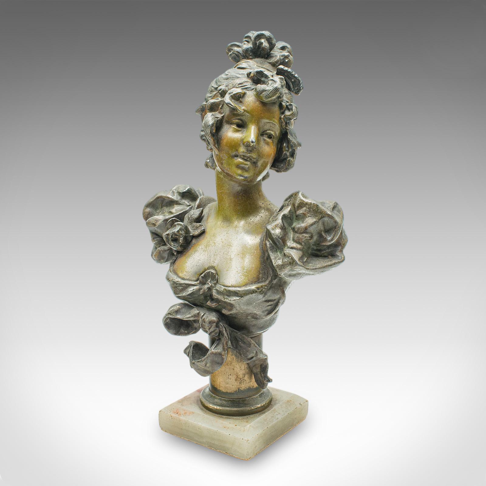 Francese Coppia di fermalibri figurativi antichi, busti francesi in spelta, Art Nouveau, Vittoriano in vendita