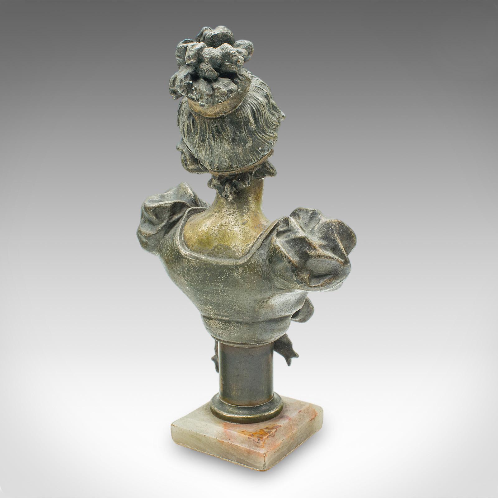 Coppia di fermalibri figurativi antichi, busti francesi in spelta, Art Nouveau, Vittoriano In condizioni buone in vendita a Hele, Devon, GB