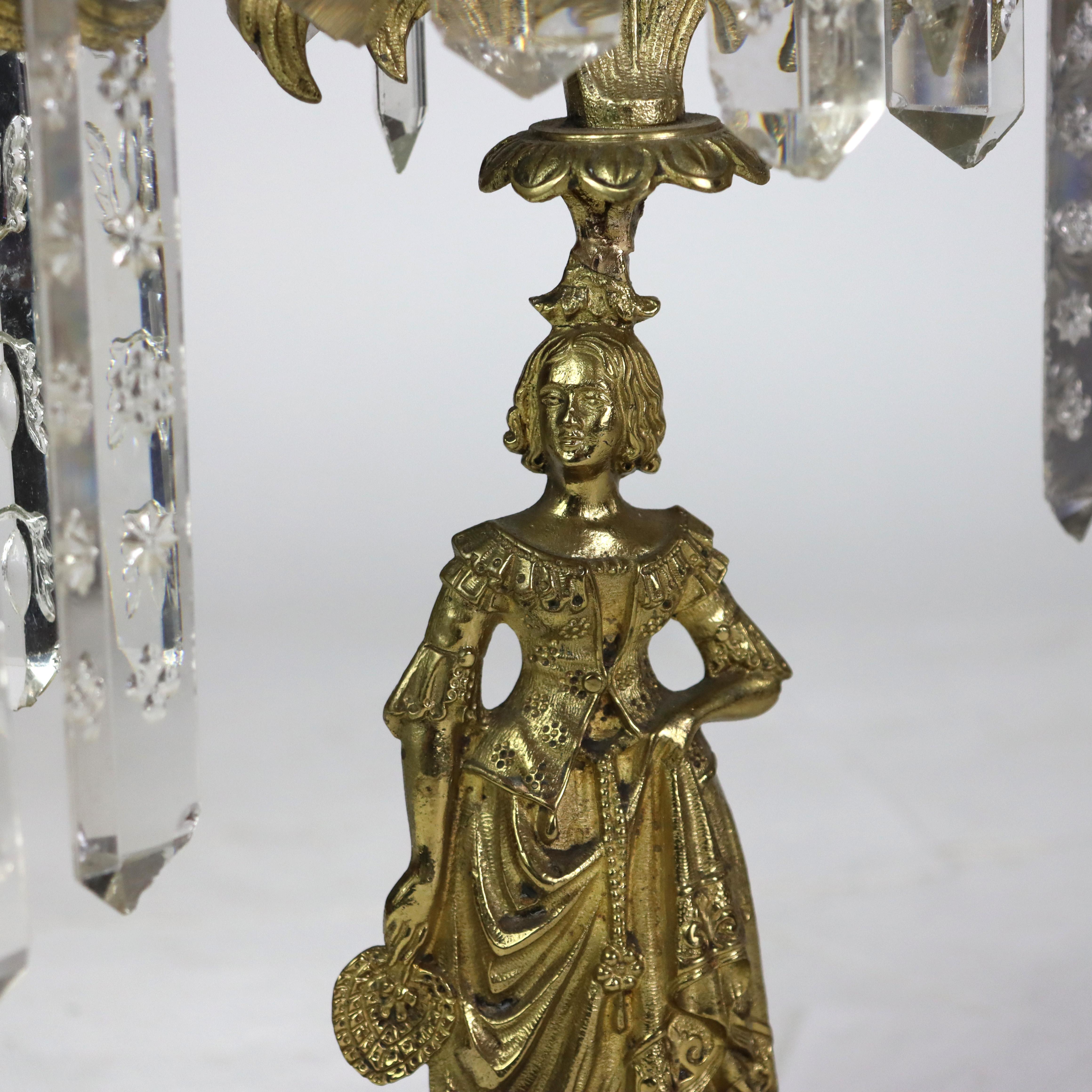 Coppia di Girandole antiche figurate in ottone, cristallo e marmo C1920 in vendita 3