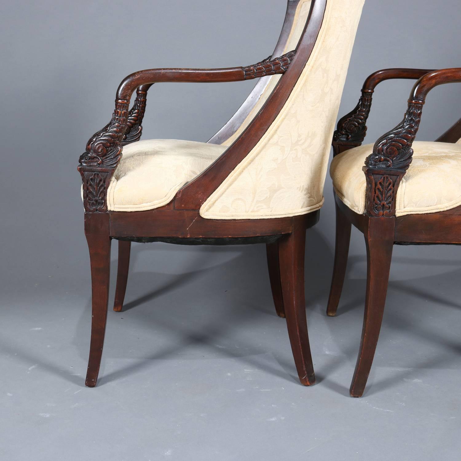 Pair of Antique Figural Continental Carved Mahogany Dolphin Armchairs In Good Condition In Big Flats, NY