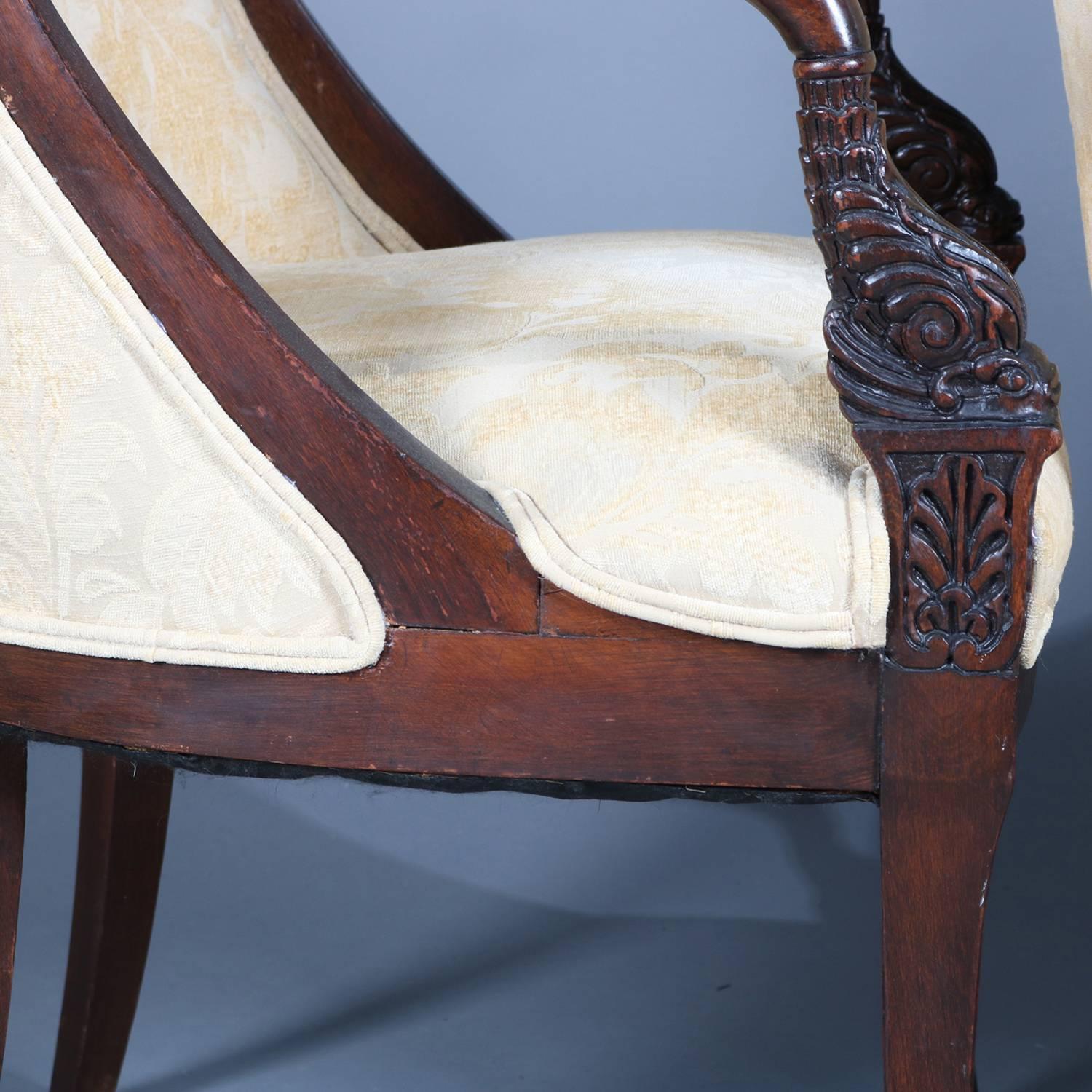 Pair of Antique Figural Continental Carved Mahogany Dolphin Armchairs 4