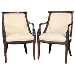 Pair of Antique Figural Continental Carved Mahogany Dolphin Armchairs