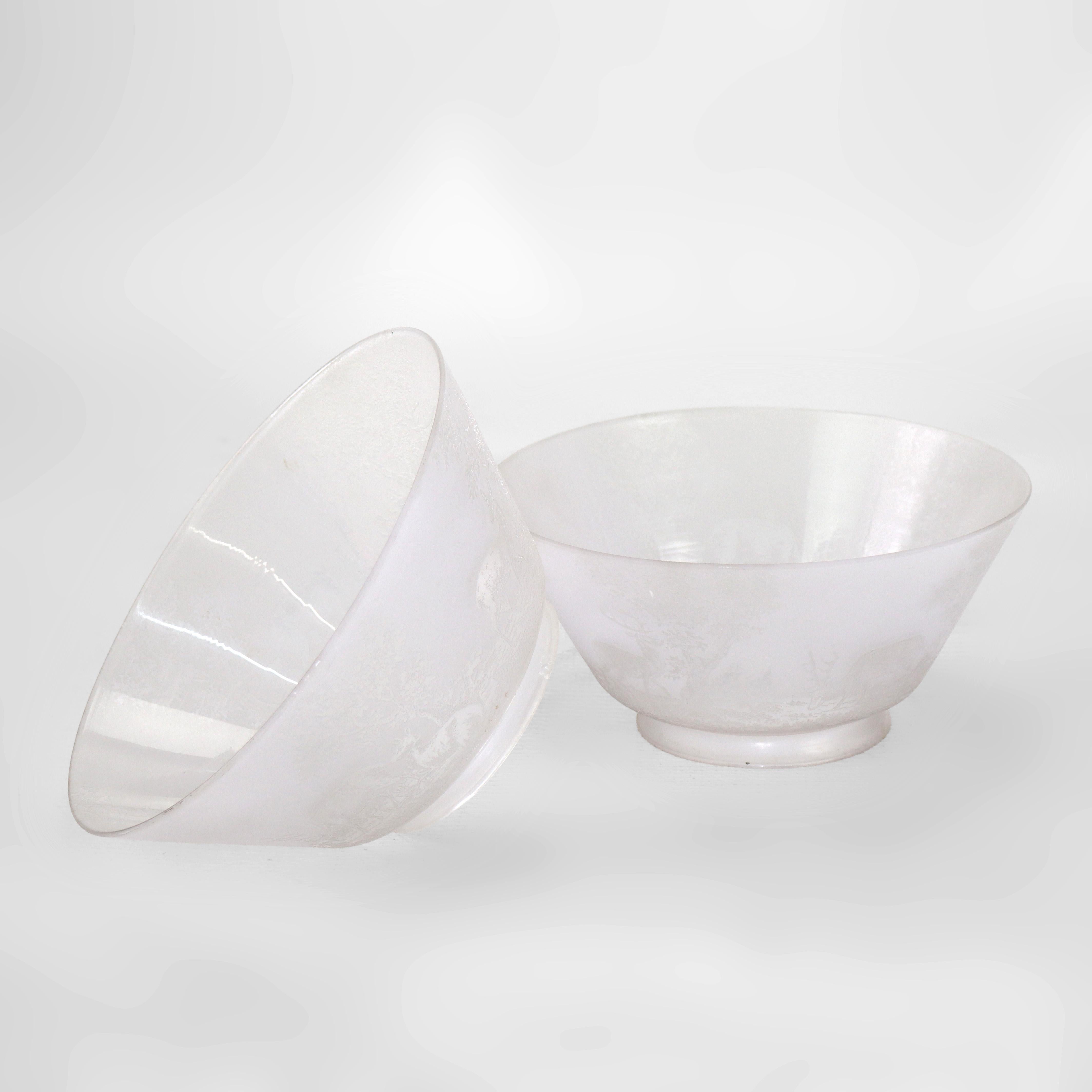 Pair Of Antique Figural Elk Etched Glass Lamp Shades c1890 For Sale 6