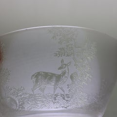 Pair Of Antique Figural Elk Etched Glass Lamp Shades c1890