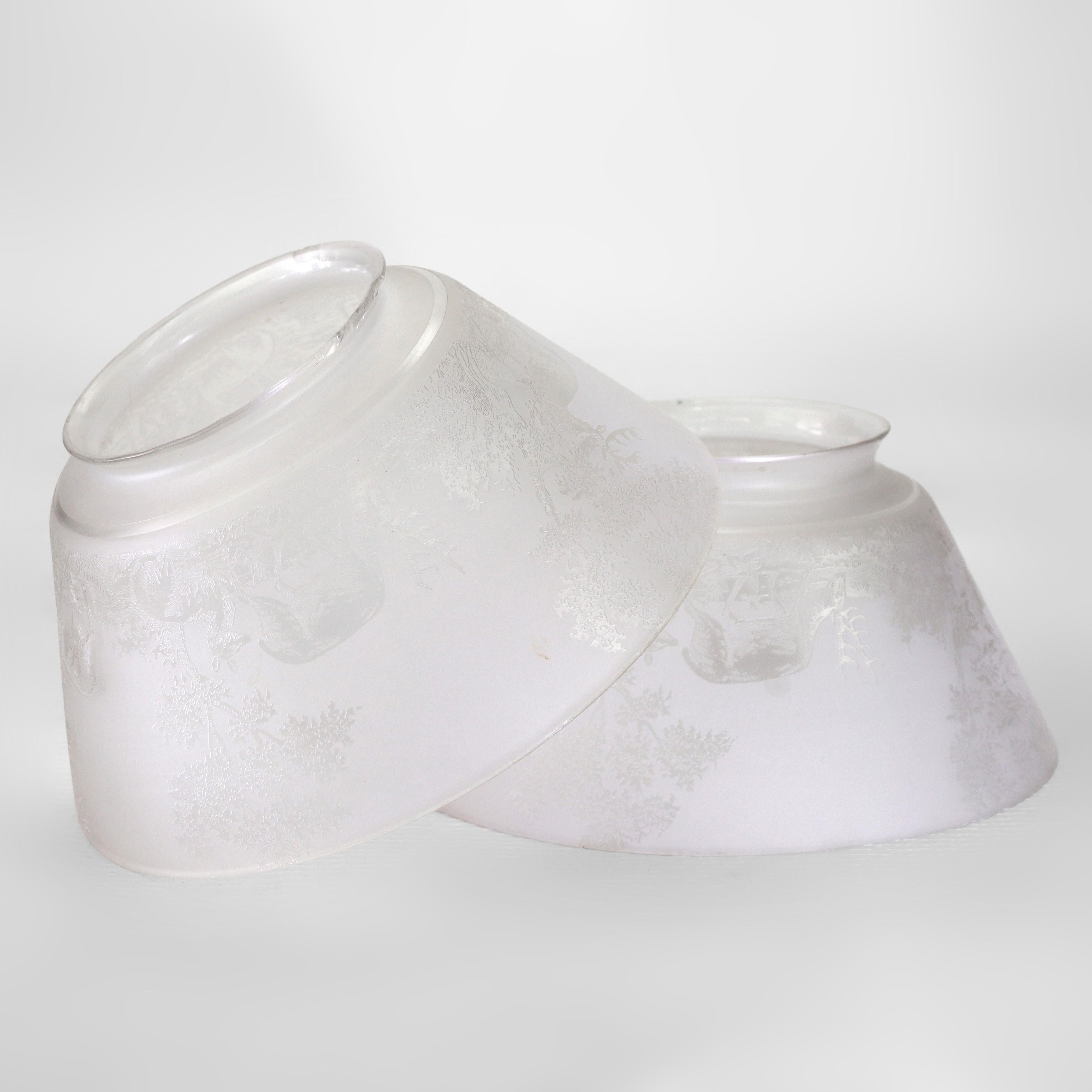 Pair Of Antique Figural Elk Etched Glass Lamp Shades c1890 For Sale 1