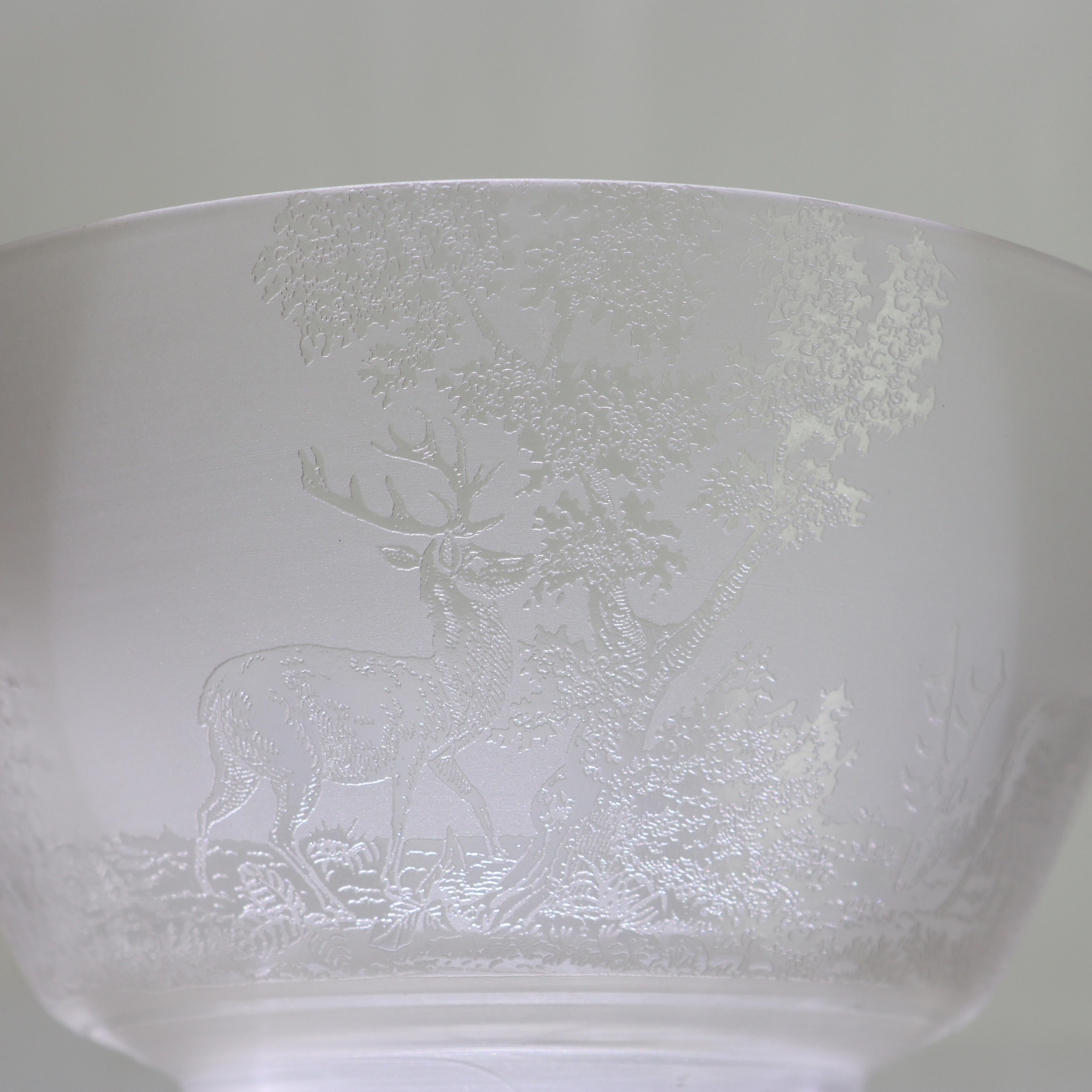 Pair Of Antique Figural Elk Etched Glass Lamp Shades c1890 For Sale 5