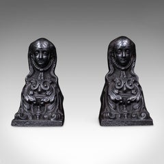 Pair of Antique Figural Fireplace Chenets, French, Great Exhibition, Victorian