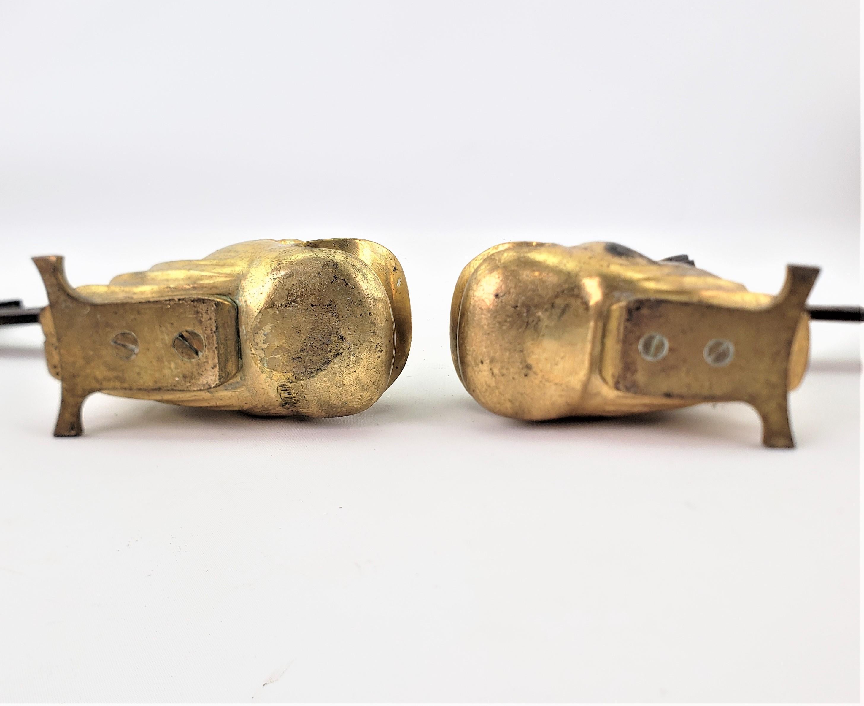 19th Century Pair of Antique Figural Gilt Bronze Stylized Dolphin or Fish Andirons For Sale