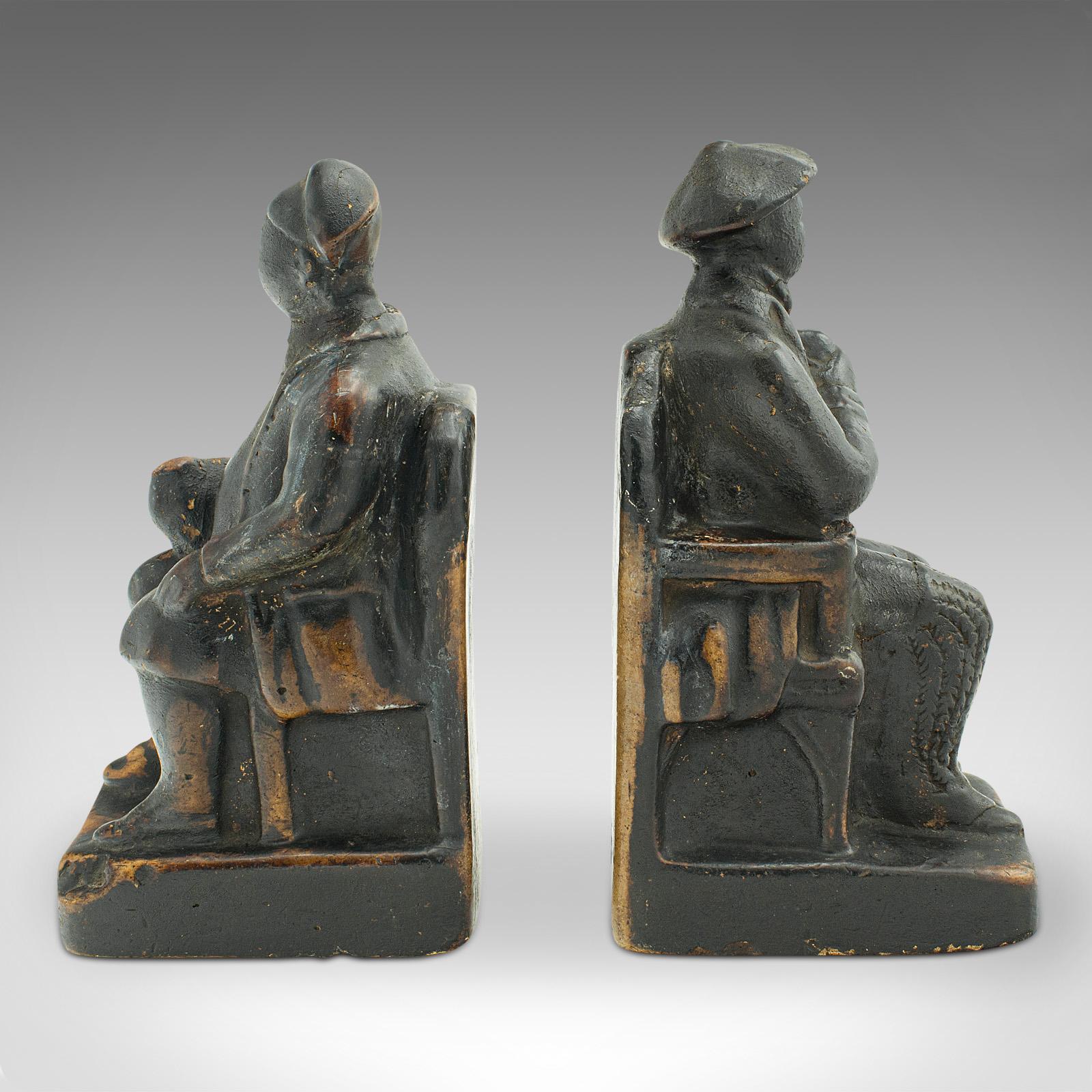 Late Victorian Pair of Antique Figurative Bookends, Dutch, Book Rest, Desktop, Victorian, 1900 For Sale