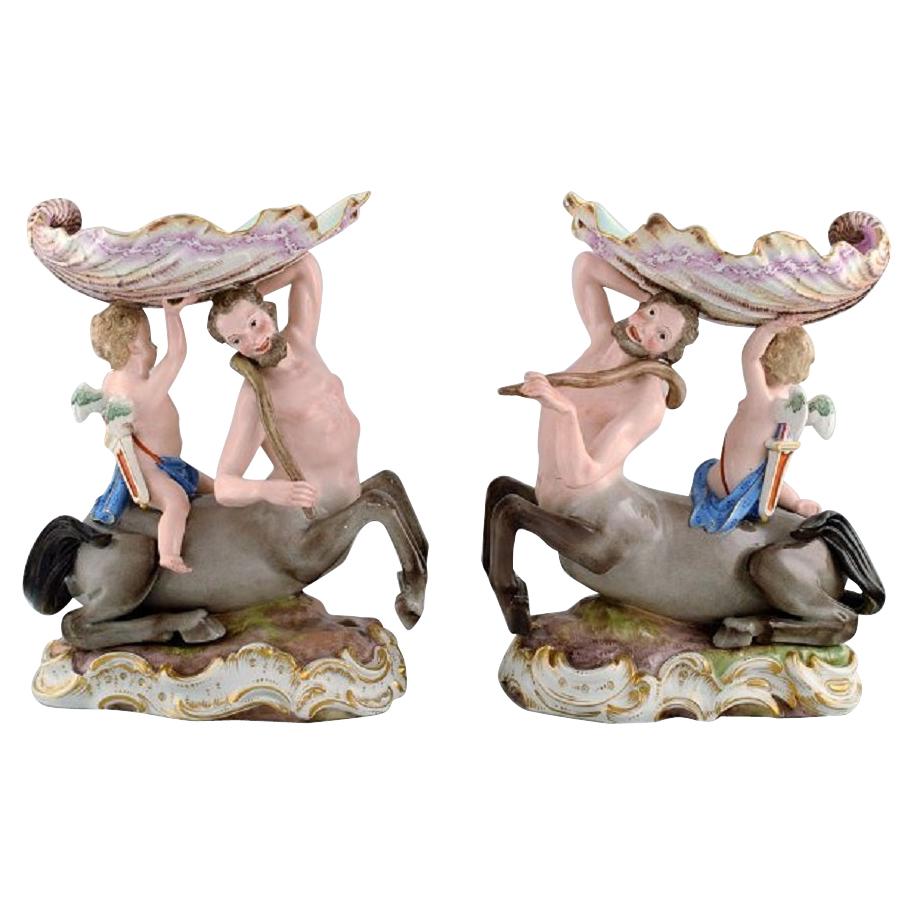 Pair of Antique Figurative Meissen Compotes in Hand-Painted Porcelain