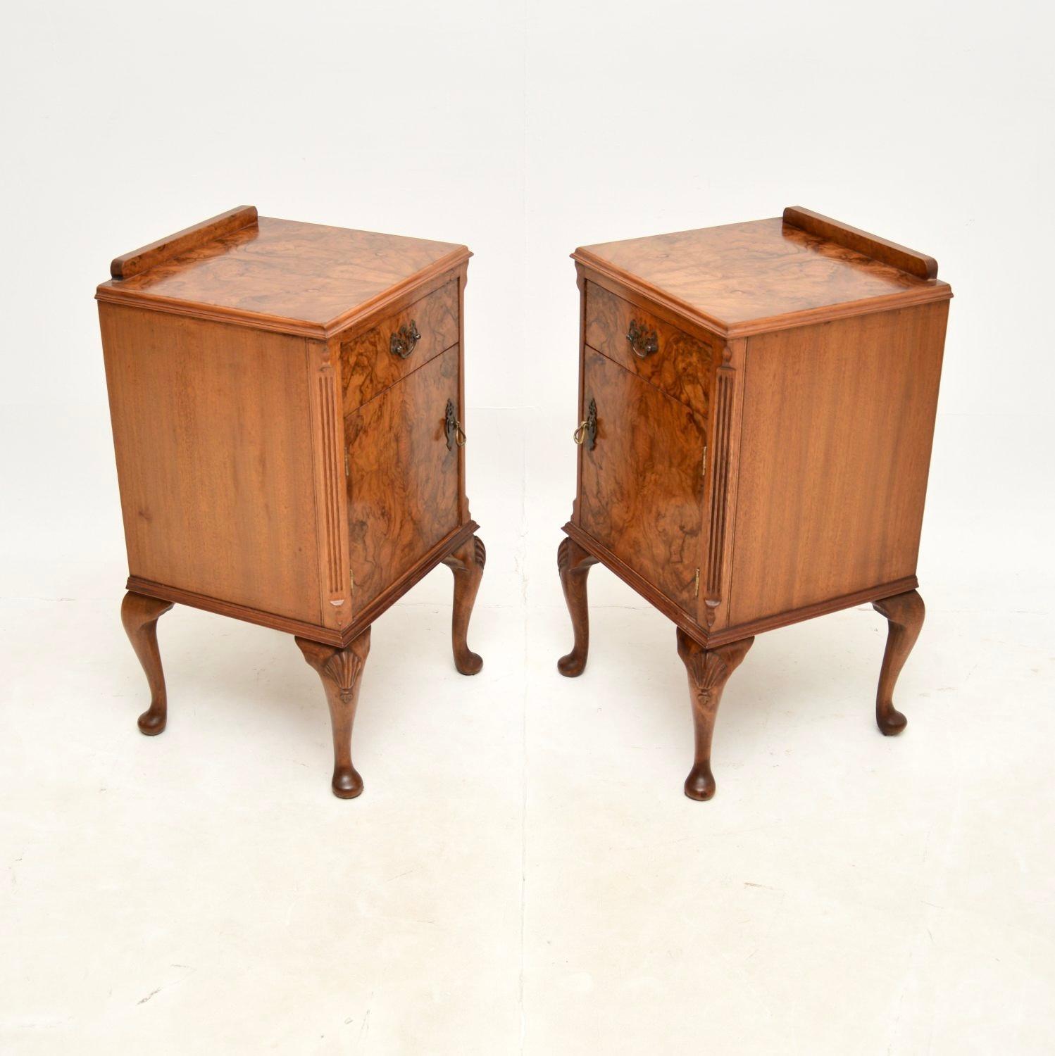 British Pair of Antique Figured Walnut Bedside Cabinets