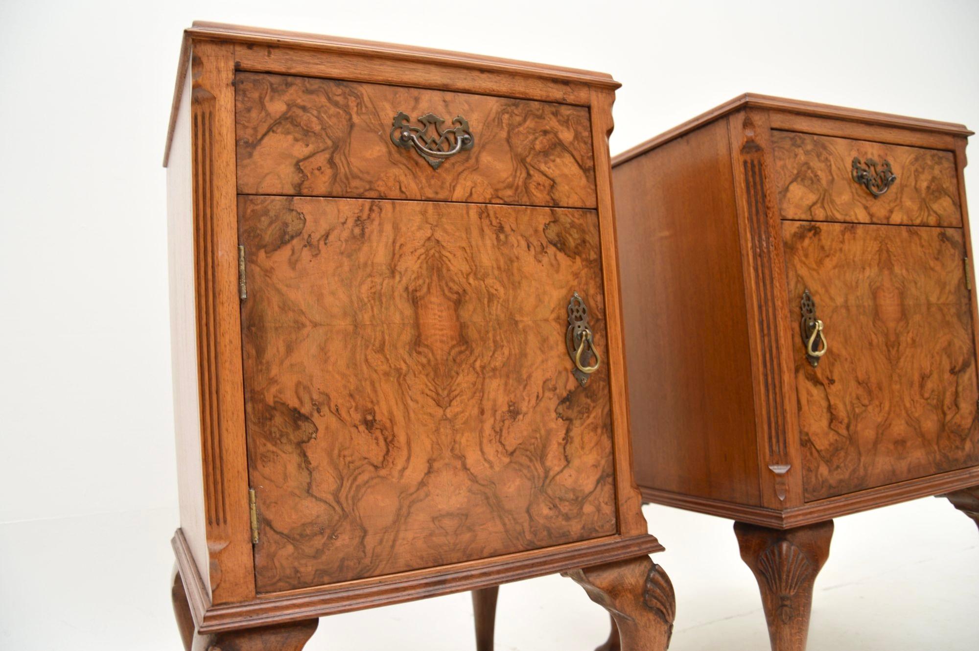 Pair of Antique Figured Walnut Bedside Cabinets 2