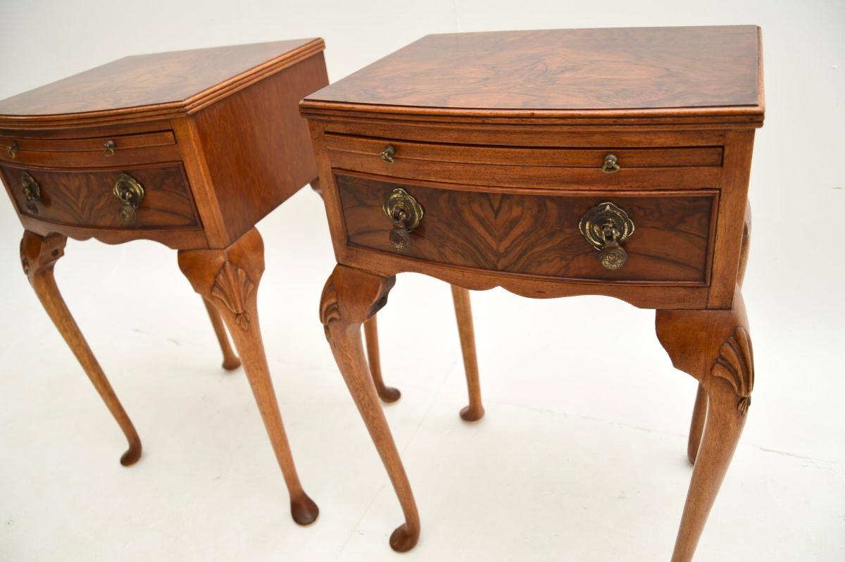 Pair of Antique Figured Walnut Bedside Tables 4
