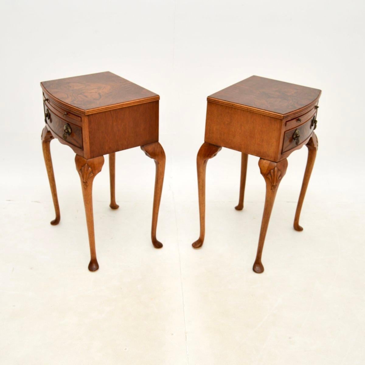 British Pair of Antique Figured Walnut Bedside Tables