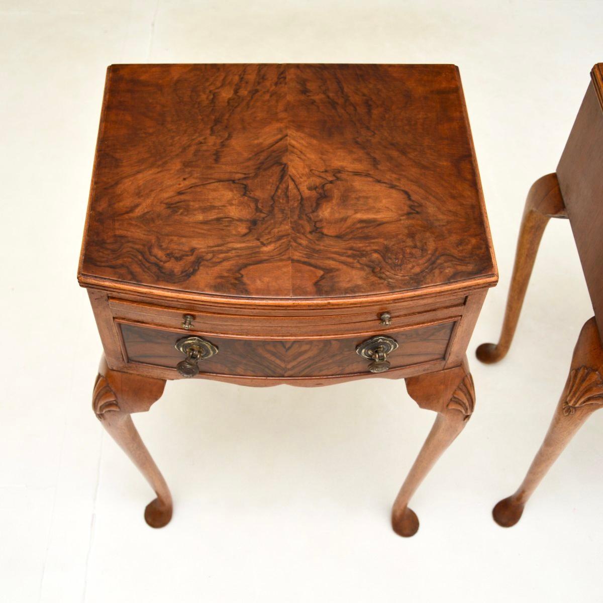 Pair of Antique Figured Walnut Bedside Tables 1