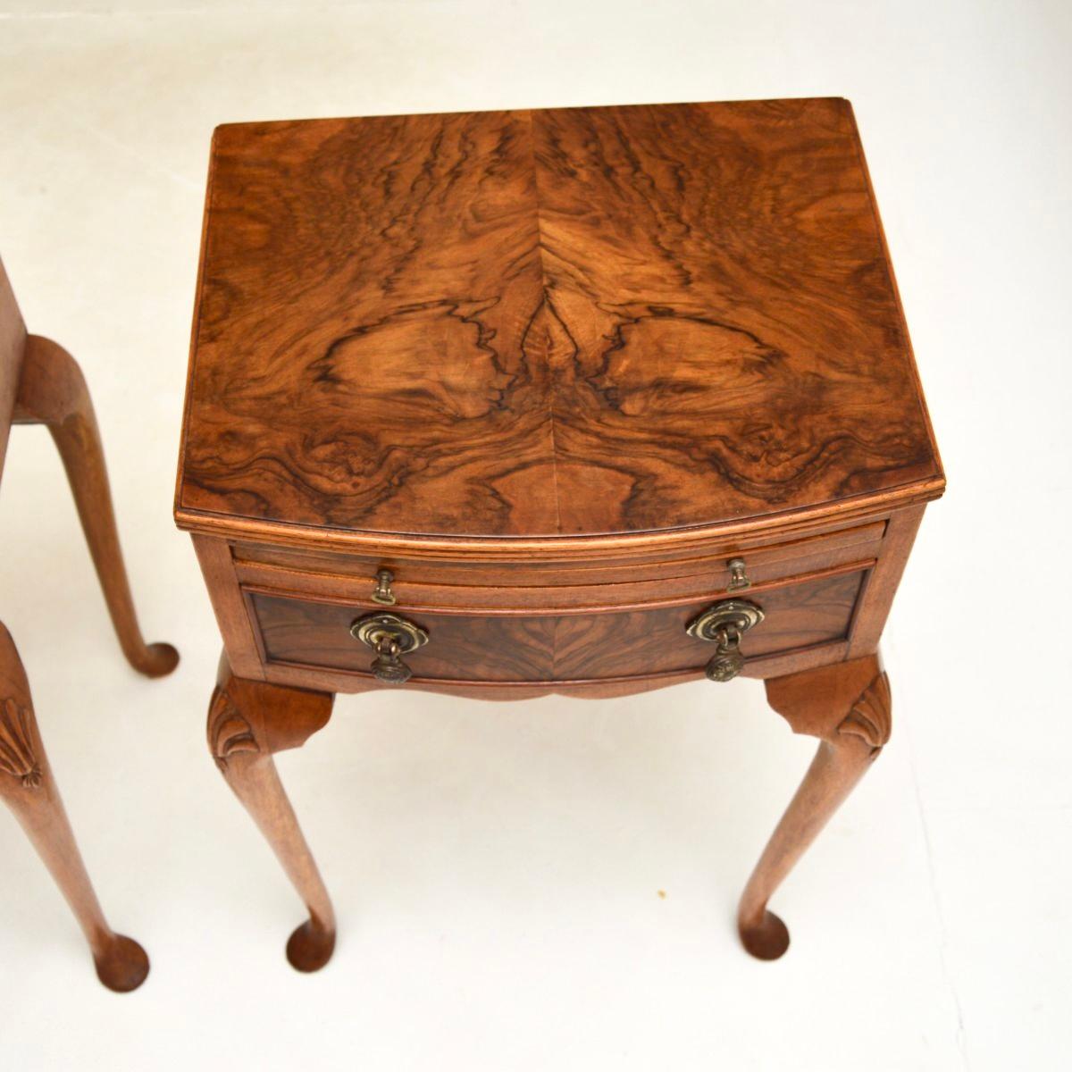 Pair of Antique Figured Walnut Bedside Tables 2