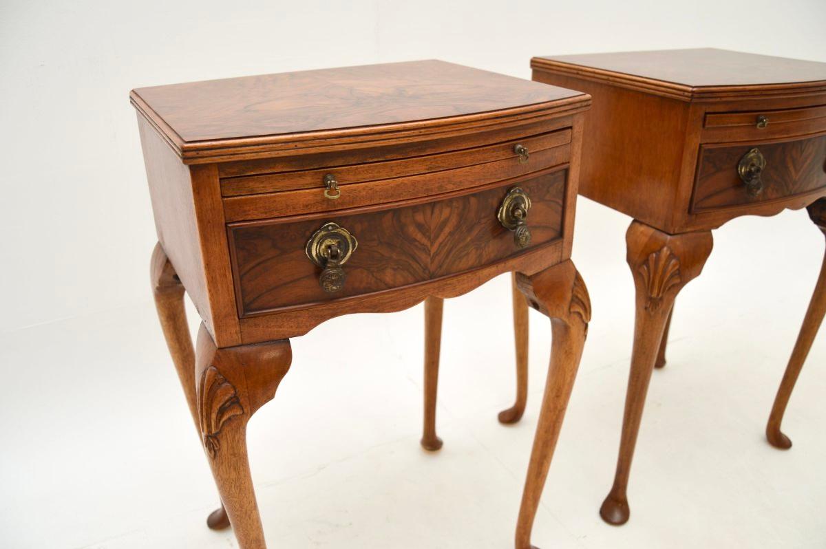 Pair of Antique Figured Walnut Bedside Tables 3