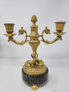 Pair of Antique Fine Bronze Candelabra on Marble Bases