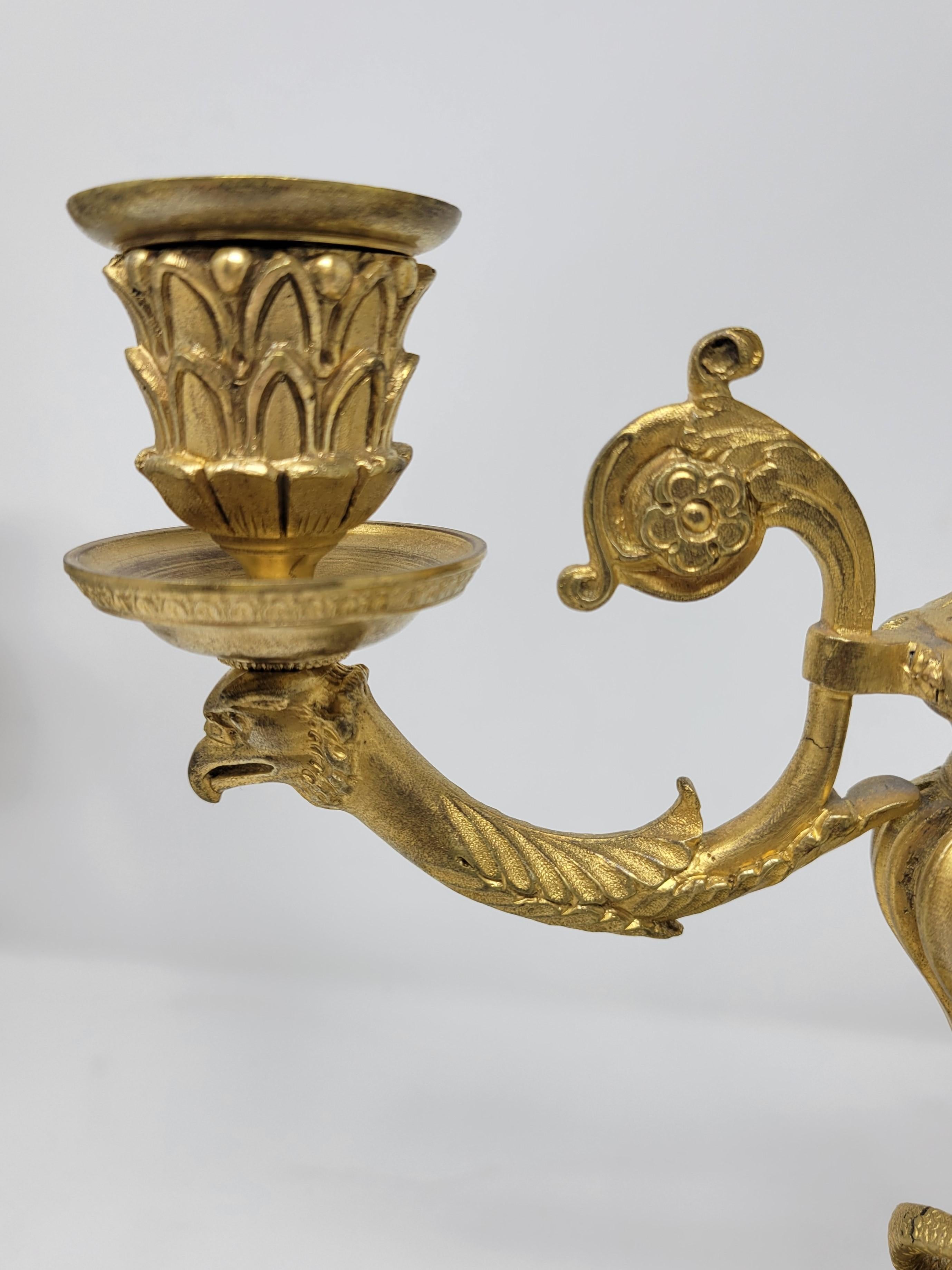 Pair of Antique Fine Bronze Candelabra on Marble Bases In Good Condition For Sale In New Orleans, LA
