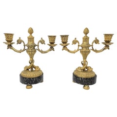 Pair of Antique Fine Bronze Candelabra on Marble Bases