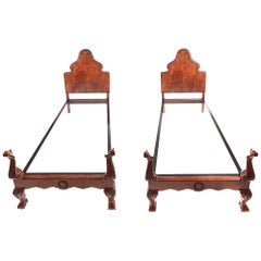 Pair of Antique Fine Quality Carved Burr Walnut Single Beds, circa 1920