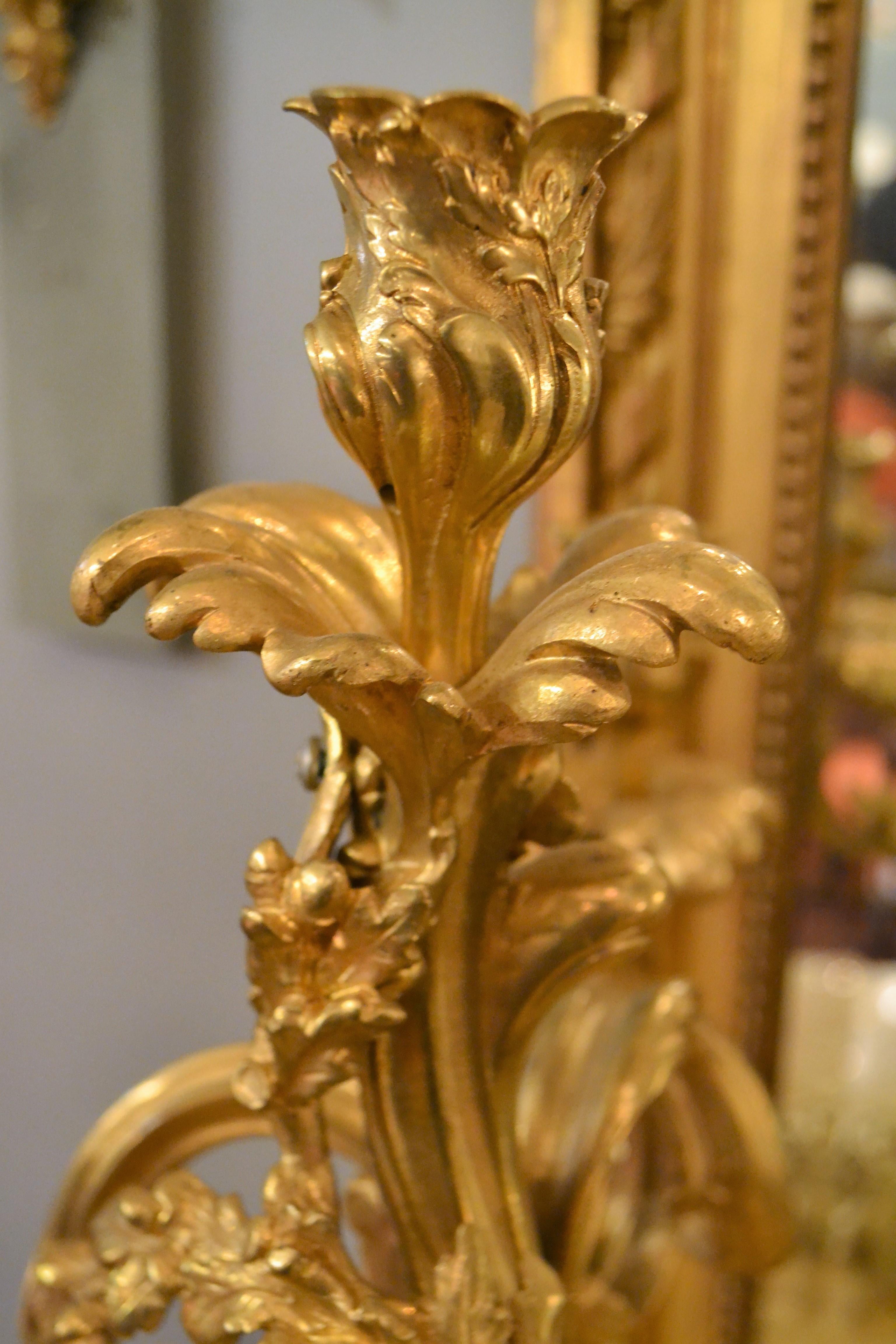 Pair of Antique Finely Cast Bronze D'ore Candelabra For Sale 1
