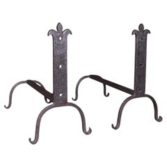 Pair of Antique Fire Dogs, English, Blacksmith Made, Andirons, Gothic, Edwardian