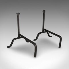 Pair of Antique Fire Dogs, English, Wrought Iron, Fireplace Andiron, Victorian